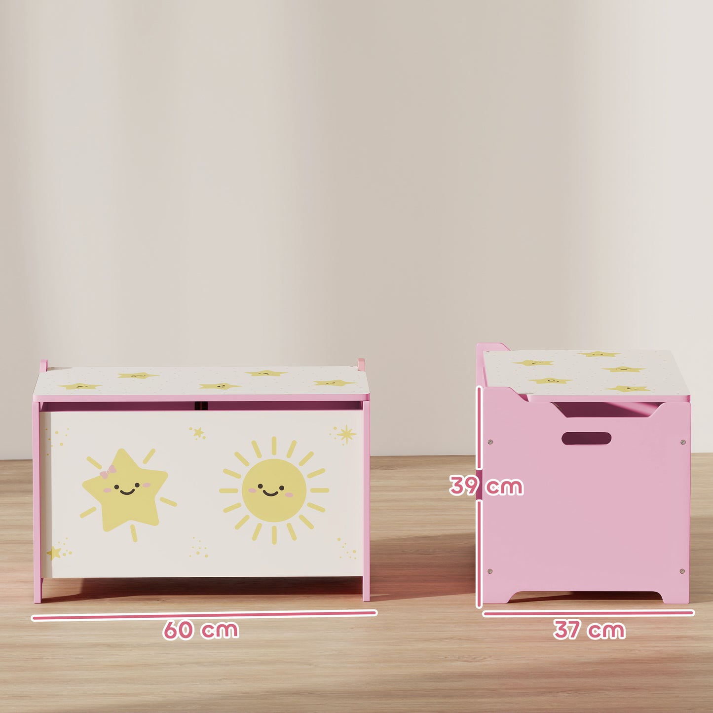 AIYAPLAY Toy Box Lid Safety Hinges Groove Handles Pink Living Room Playroom Storage Organizer For Toys Books Clothes