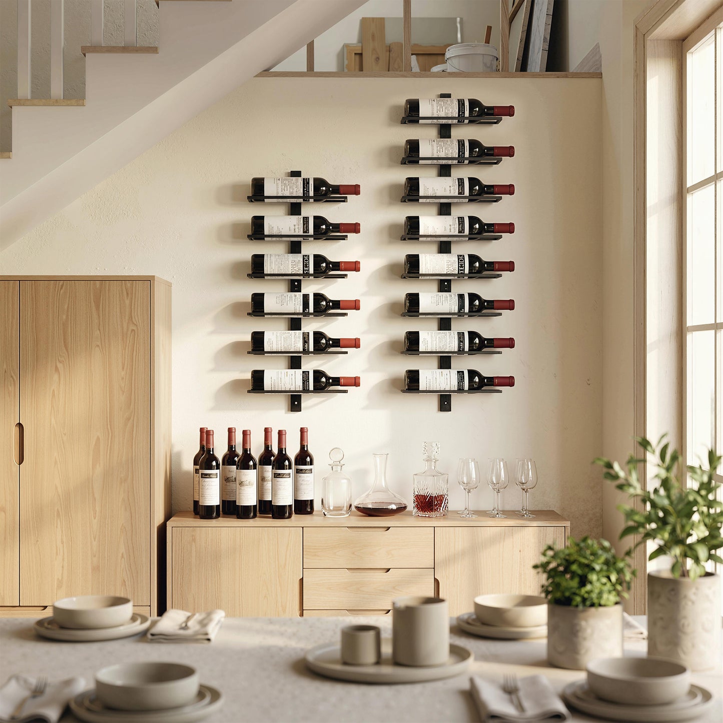 HOMCOM Wall Mounted 6 Tier Metal Wine Rack Storage Display For Kitchen Black Ideal Space Saving Wall Organizer