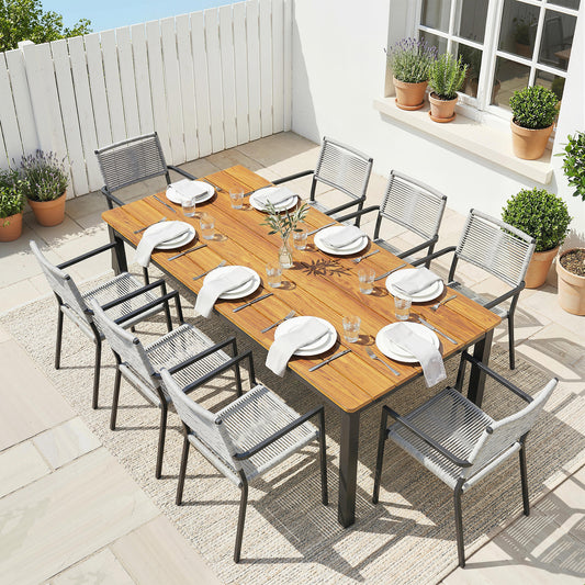 Outsunny Garden Dining Table For 6 To 8 People, 180 By 86 Cm Rectangular Outdoor Table With Wood Slatted Top