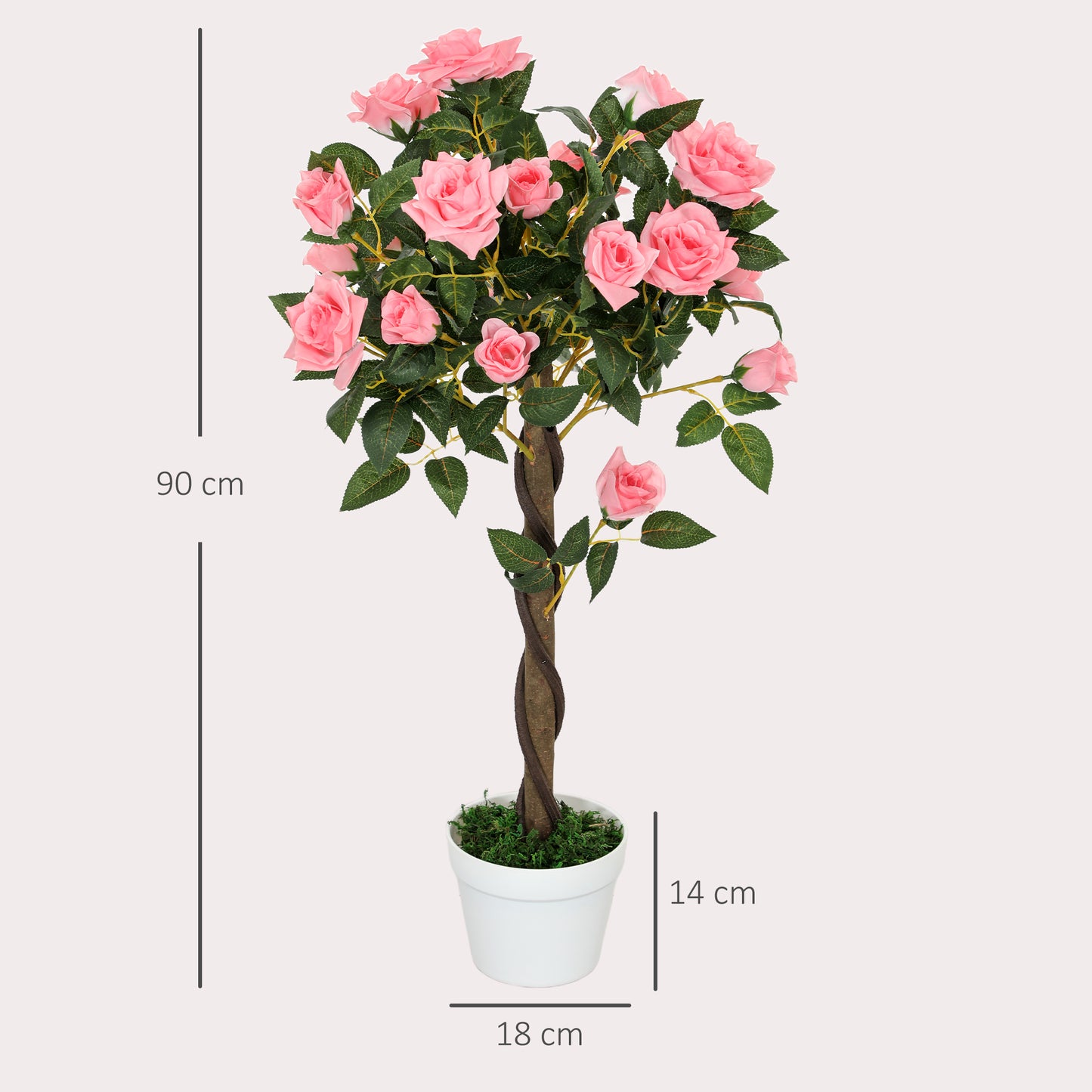Outsunny Set Of 2 Artificial Pink Rose Plants In Pots 90cm Tall For Home Indoor Decor
