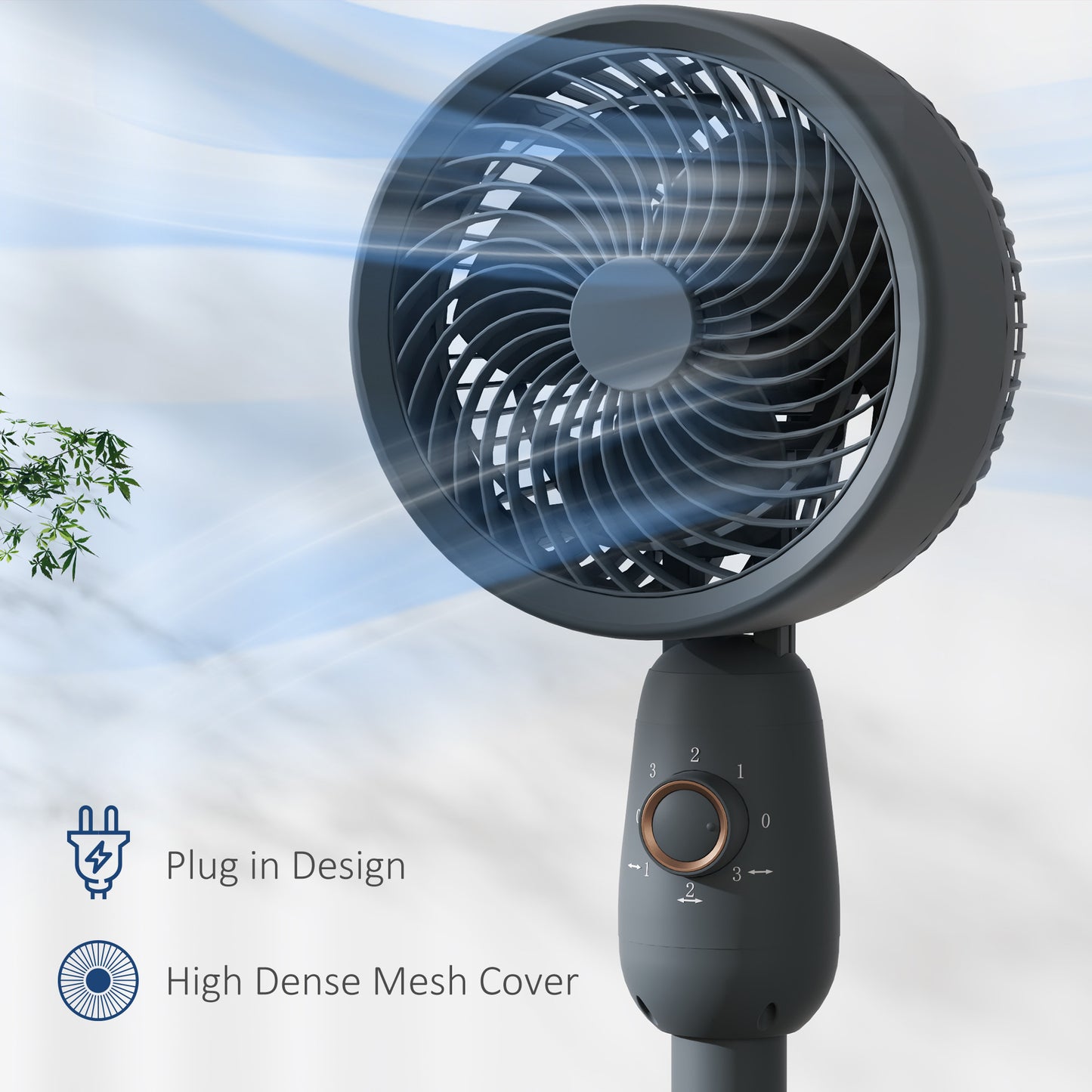 HOMCOM 12 Inch Pedestal Fan With 3 Speeds, Oscillating Floor Standing Air Circulator For Bedroom Office Grey