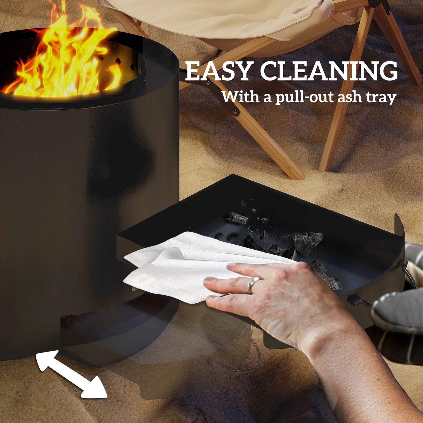 Outsunny Metal Wood Burning Fire Pit With Poker Portable Outdoor Patio Black Powder Coated Finish