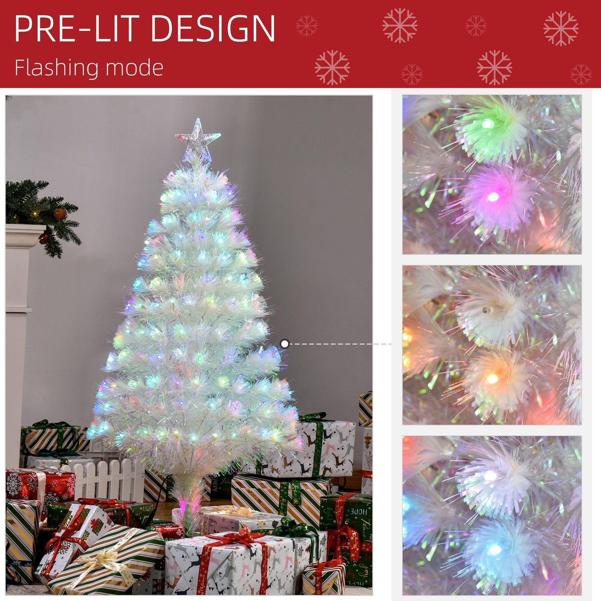 HOMCOM 4ft Fiber Optic Pre-Lit Christmas Tree - White - ALL4U RETAILER LTD