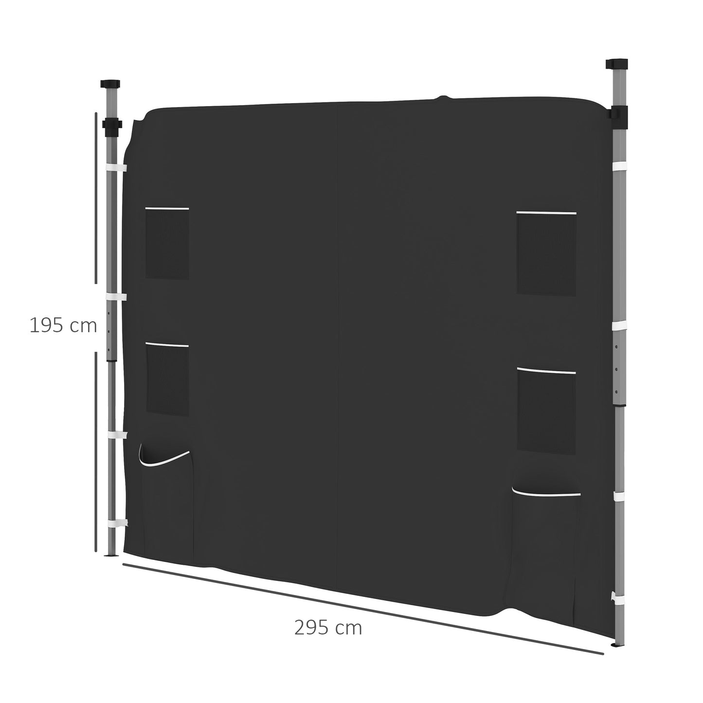 Outsunny 195 x 295 cm Replacement Gazebo Sidewall Black For 3 x 3 m Gazebo With Mesh Pockets