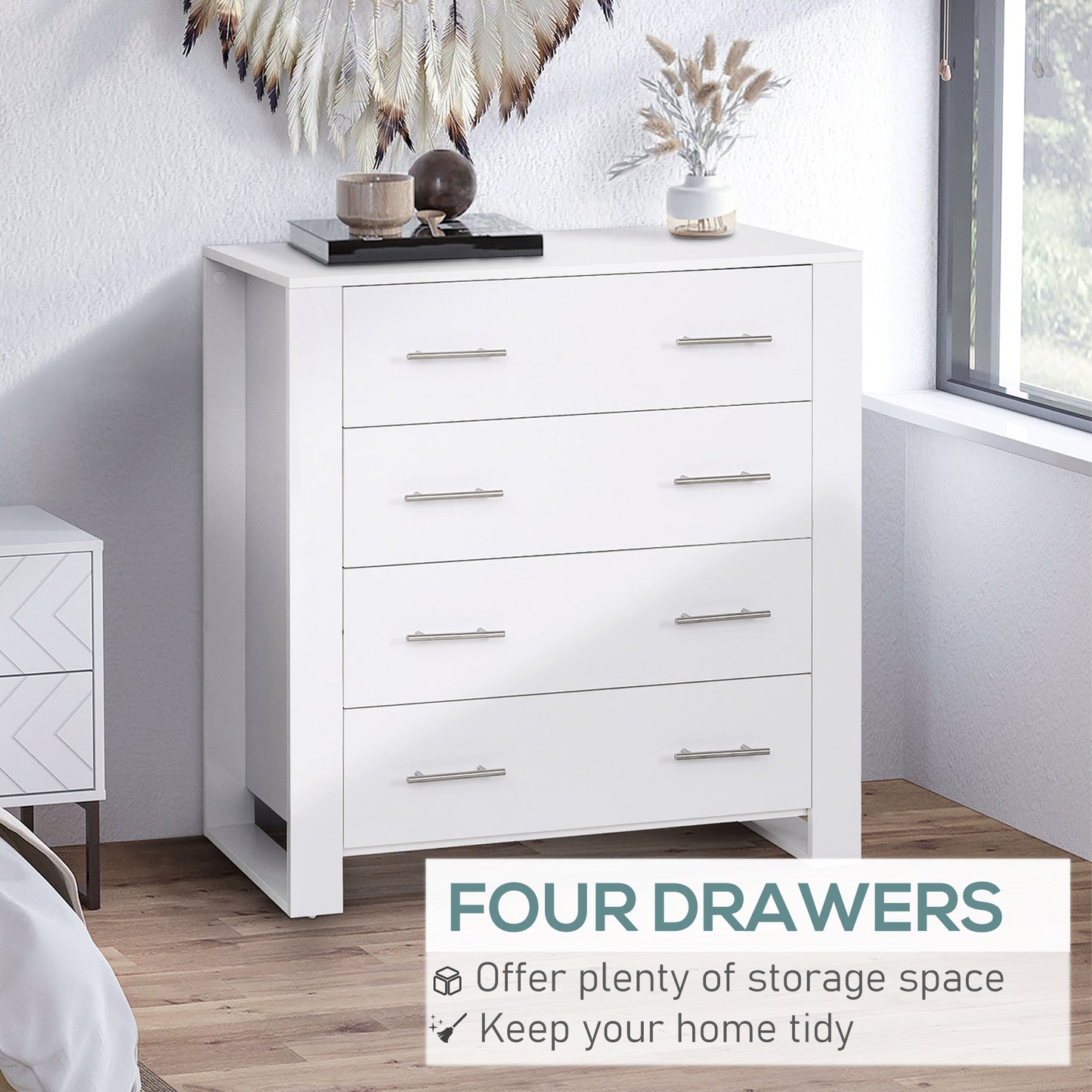 HOMCOM Bedroom Furniture Set With Four Drawer Chest And Two Drawer Nightstand In Modern White