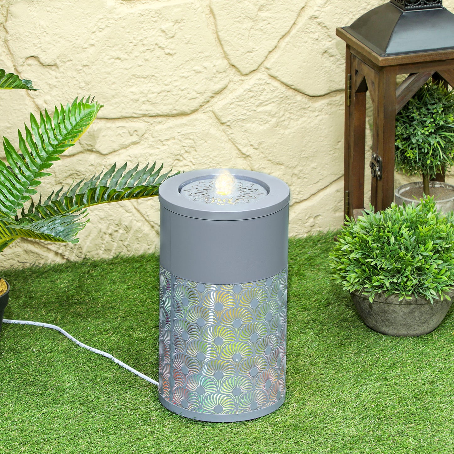 Outsunny 30 cm Tall Garden Waterfall Fountain With LED Lights And Pump For Indoor Outdoor Decor Adjustable Flow