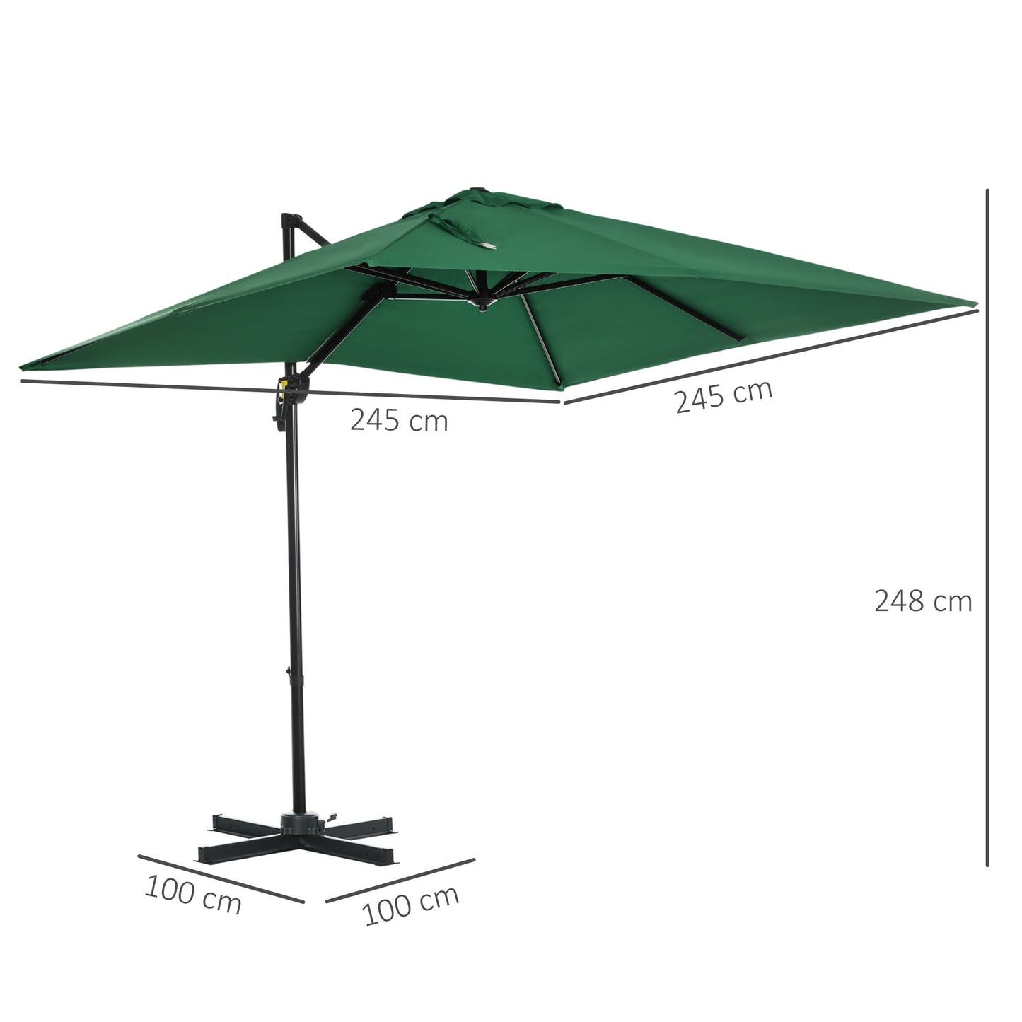 Outsunny 360° Adjustable Square Garden Parasol with UV Protection - Lush Green, 245x245cm - ALL4U RETAILER LTD