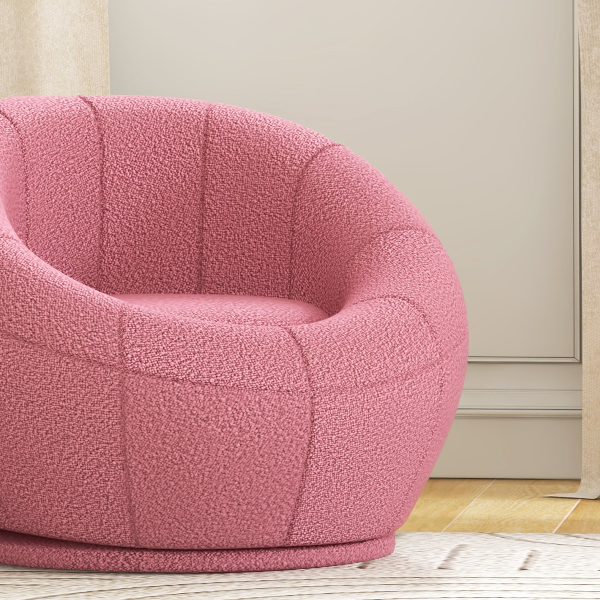 HOMCOM Stylish Pink Swivel Armchair, Comfortable Boucle Accent Chair for Living Room, Bedroom, and Home Office - ALL4U RETAILER LTD