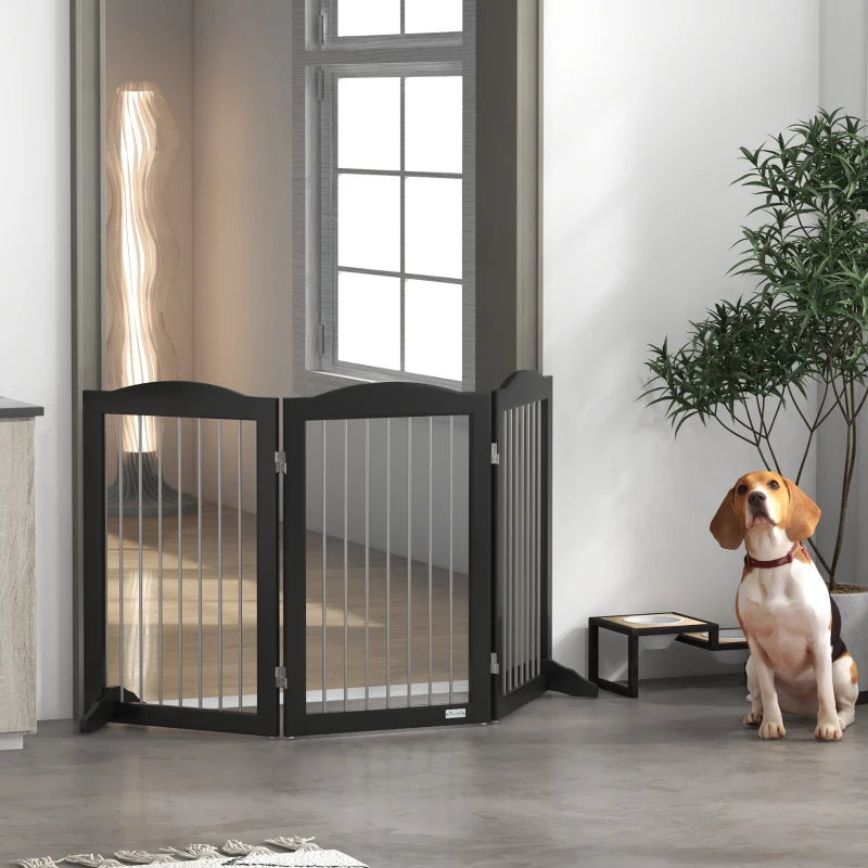 PawHut Foldable Dog Gate | Freestanding Pet Gate with Two Support Feet | Ideal for Staircases, Hallways, and Doorways | Sturdy Black Design - ALL4U RETAILER LTD