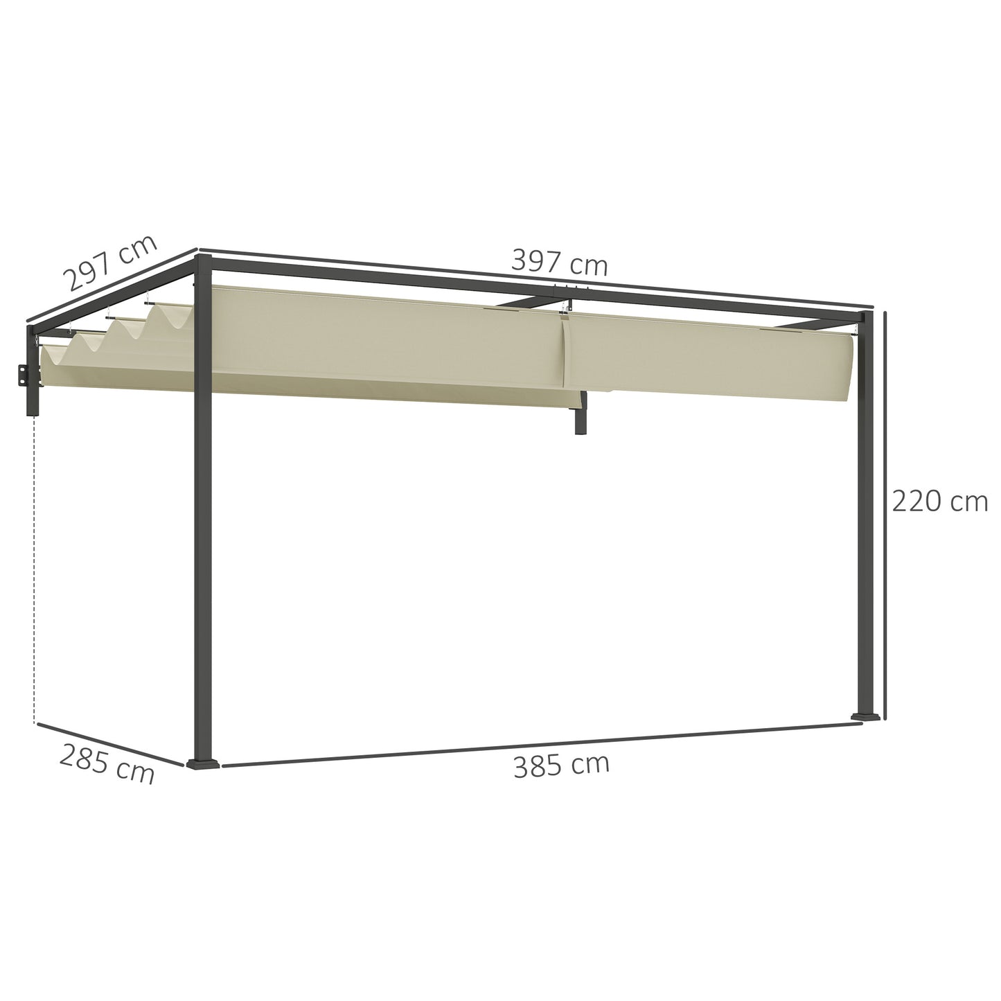 Outsunny 3x4m Steel Pergola With Retractable Canopy And Powder Coated Frame For Outdoor Khaki