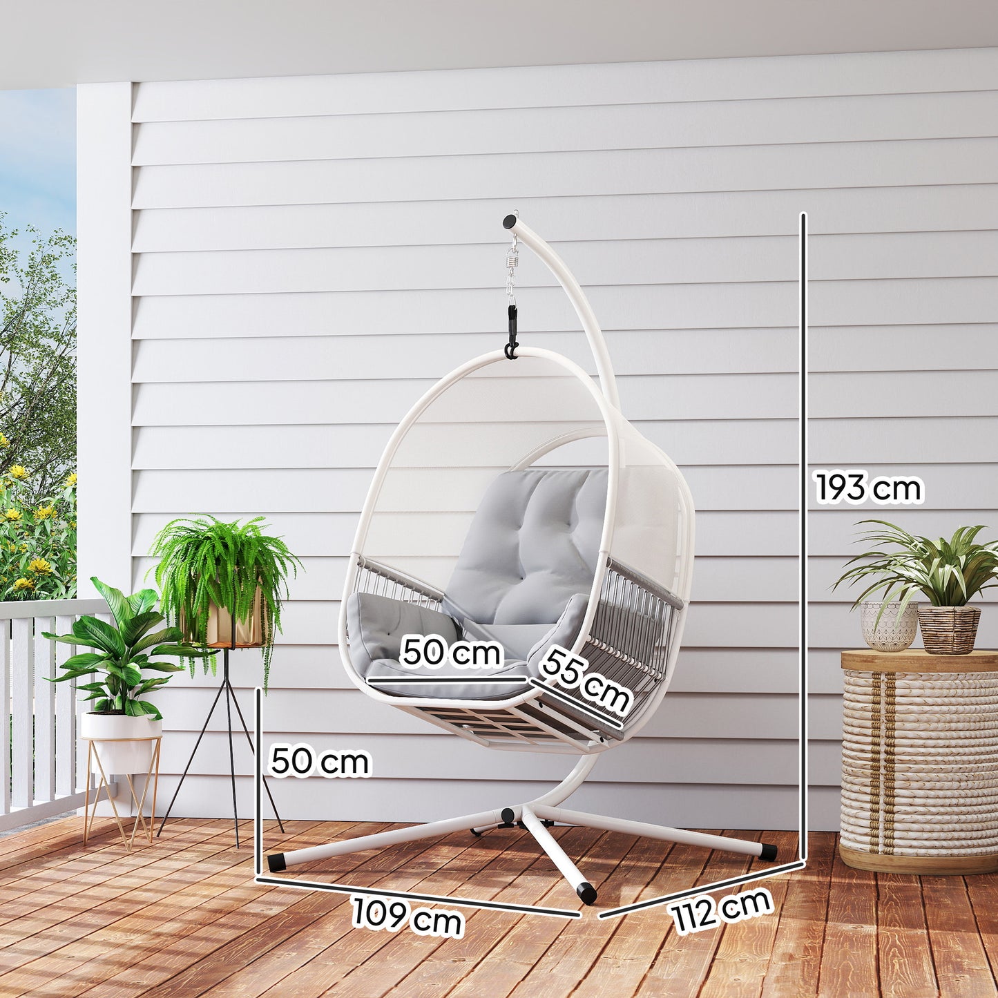 Outsunny Hanging Egg Chair With Cushion Light Grey Outdoor Patio Lounge Chair With Powder Coated Steel Frame