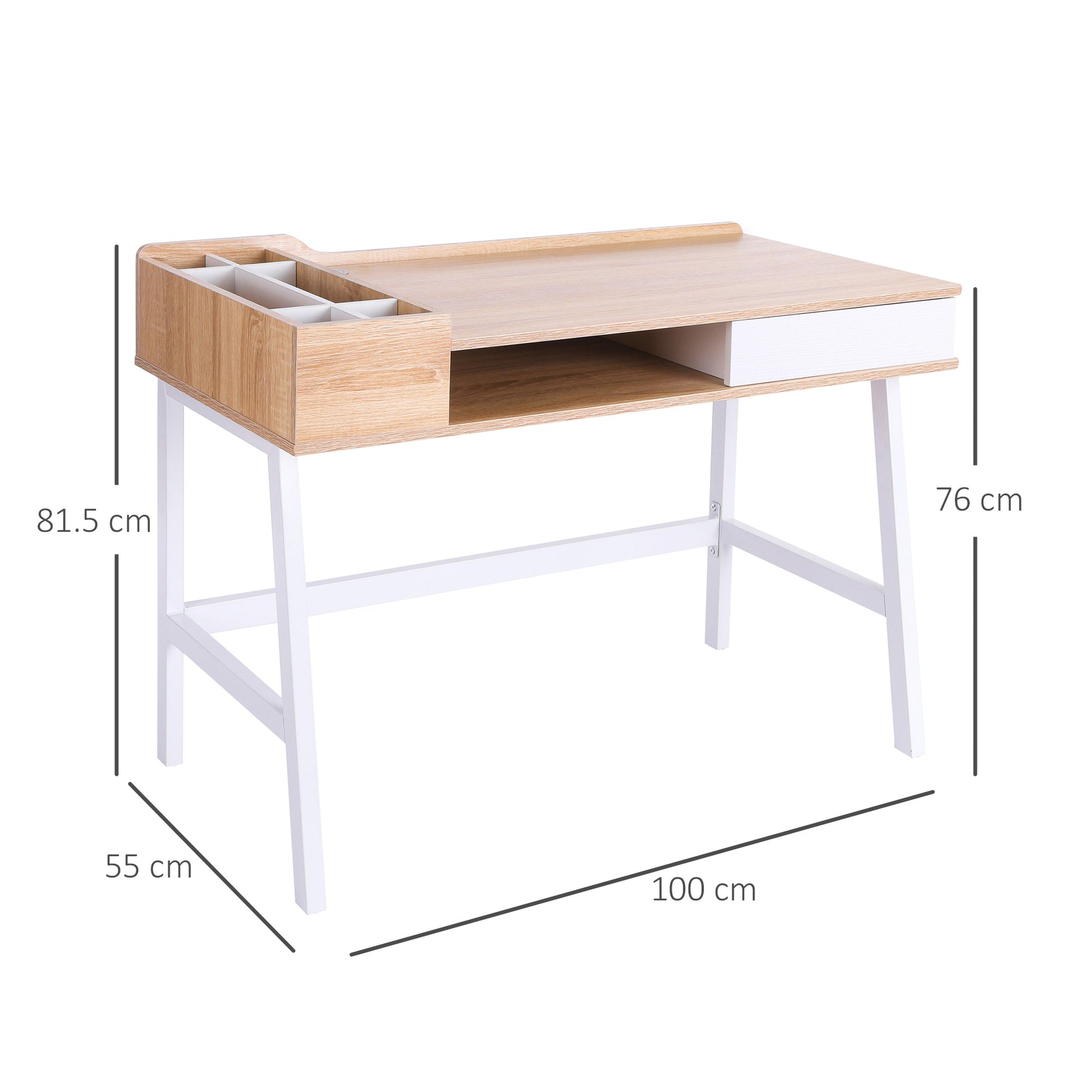 HOMCOM Contemporary Oak and White Computer Desk with Drawer and Storage Compartment - ALL4U RETAILER LTD