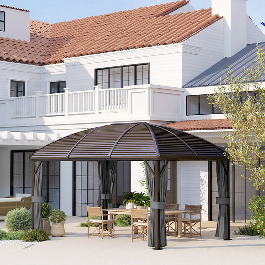 Outsunny 3m By 4m Hardtop Gazebo With Metal Roof And Aluminium Frame Pavilion With Netting Curtains In Dark Grey