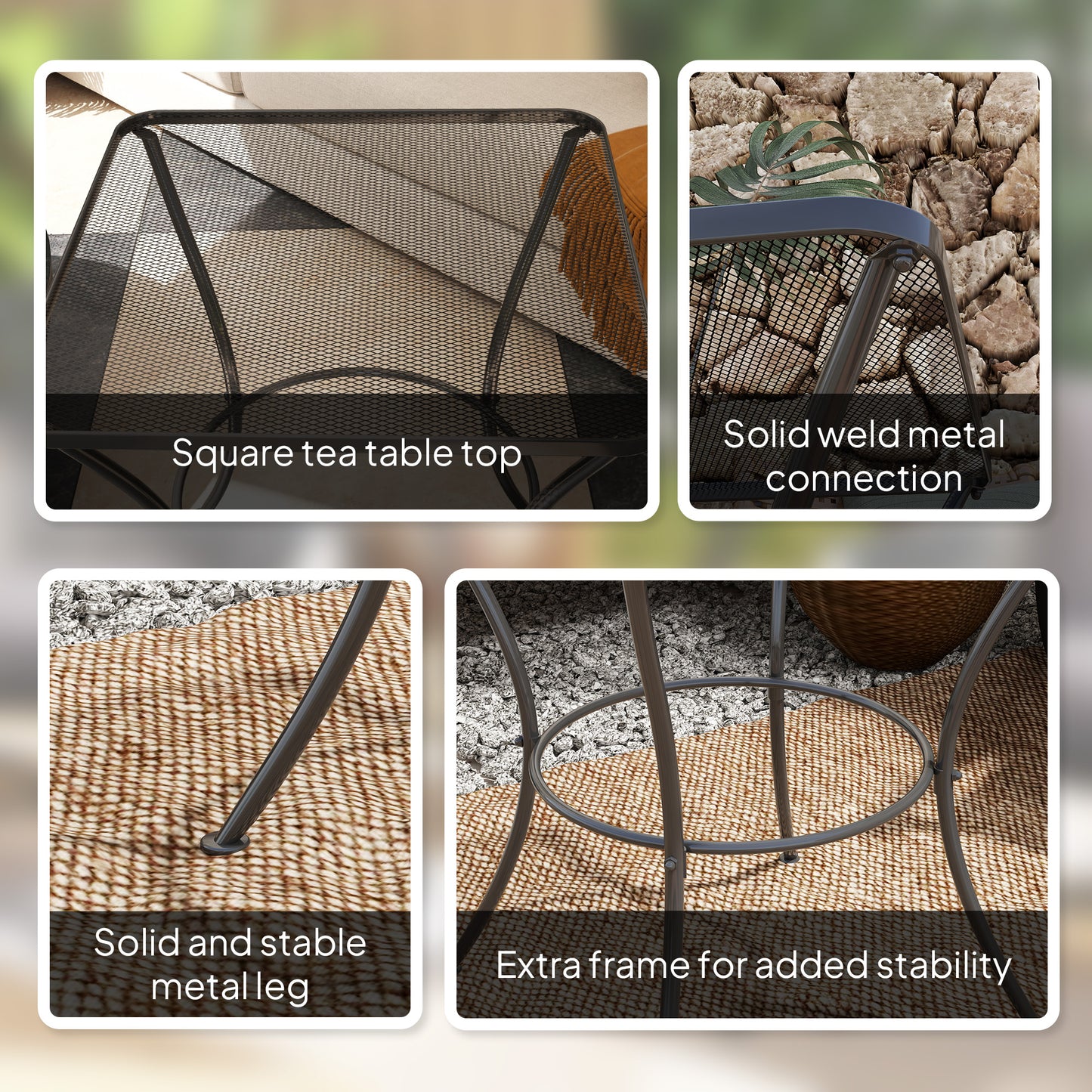 Outsunny 60cm Square Garden Table Outdoor Metal Bistro Side Desk With Mesh Top Black
