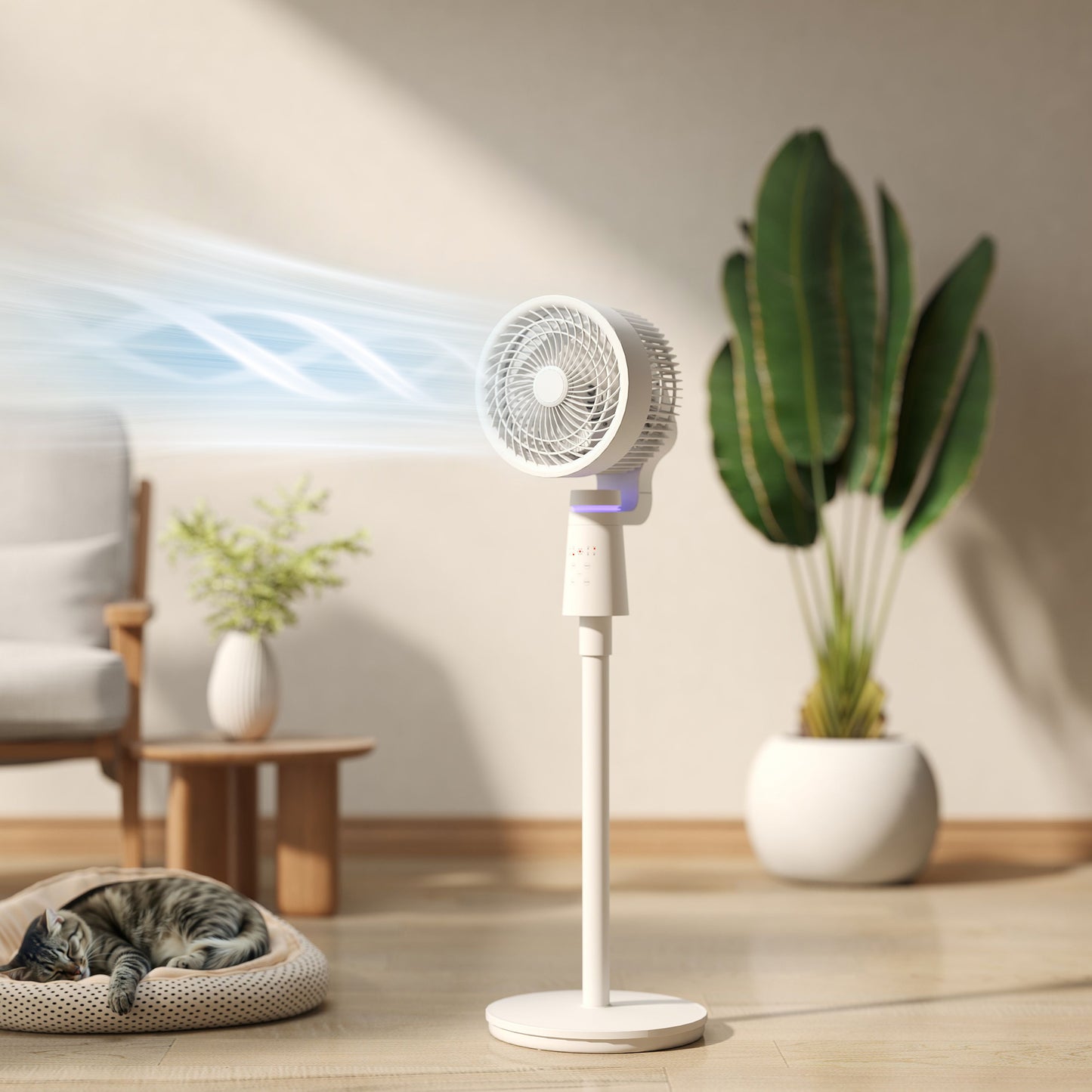 HOMCOM Pedestal Air Circulation Fan with 70 Degree Horizontal and 90 Degree Vertical Oscillation Three Speeds White