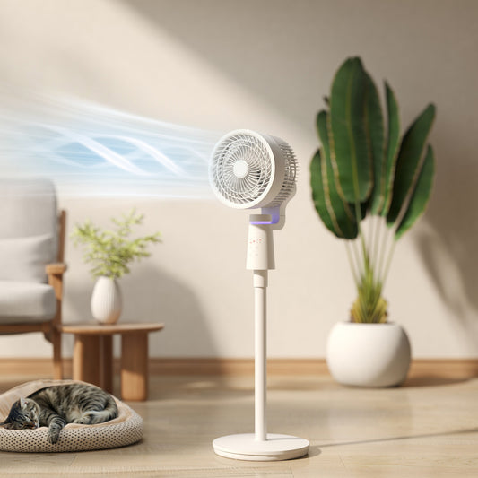 HOMCOM Pedestal Air Circulation Fan with 70 Degree Horizontal and 90 Degree Vertical Oscillation Three Speeds White