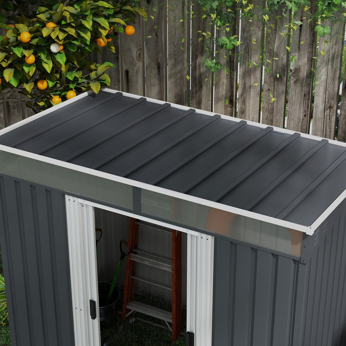 Outsunny 6.5 x 4FT Galvanised Metal Shed with Foundation, Lockable Tool Garden Shed with Double Sliding Doors and 2 Vents, Grey - ALL4U RETAILER LTD