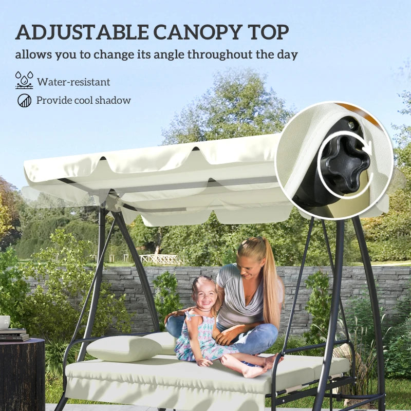 Outsunny 3-Seater Garden Swing Chair with Adjustable Canopy - Cream White Outdoor Patio Swing - ALL4U RETAILER LTD