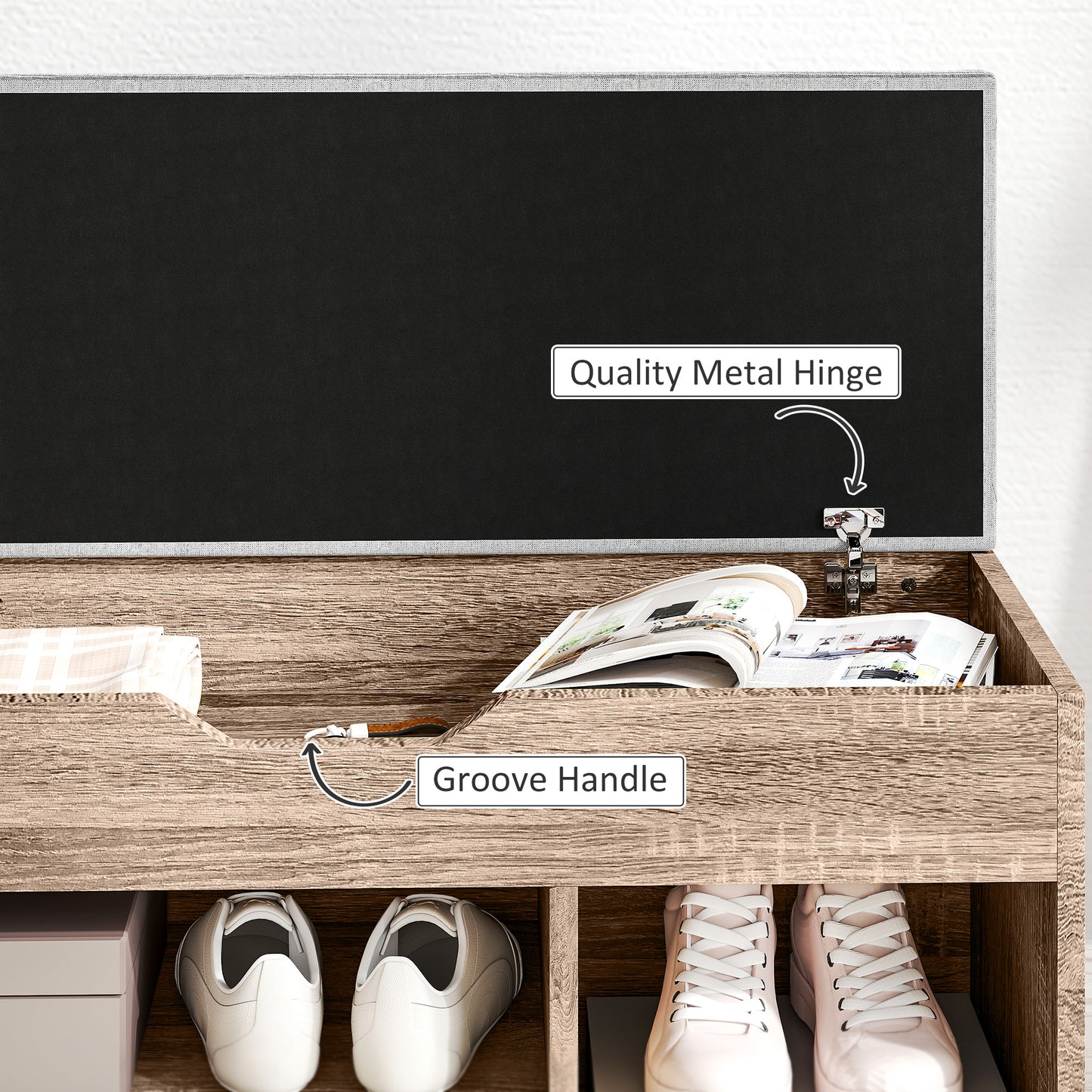 HOMCOM Shoes Cabinet Bench With Hidden Storage And Padded Seat In Grey Wood Grain Hallway Organizer