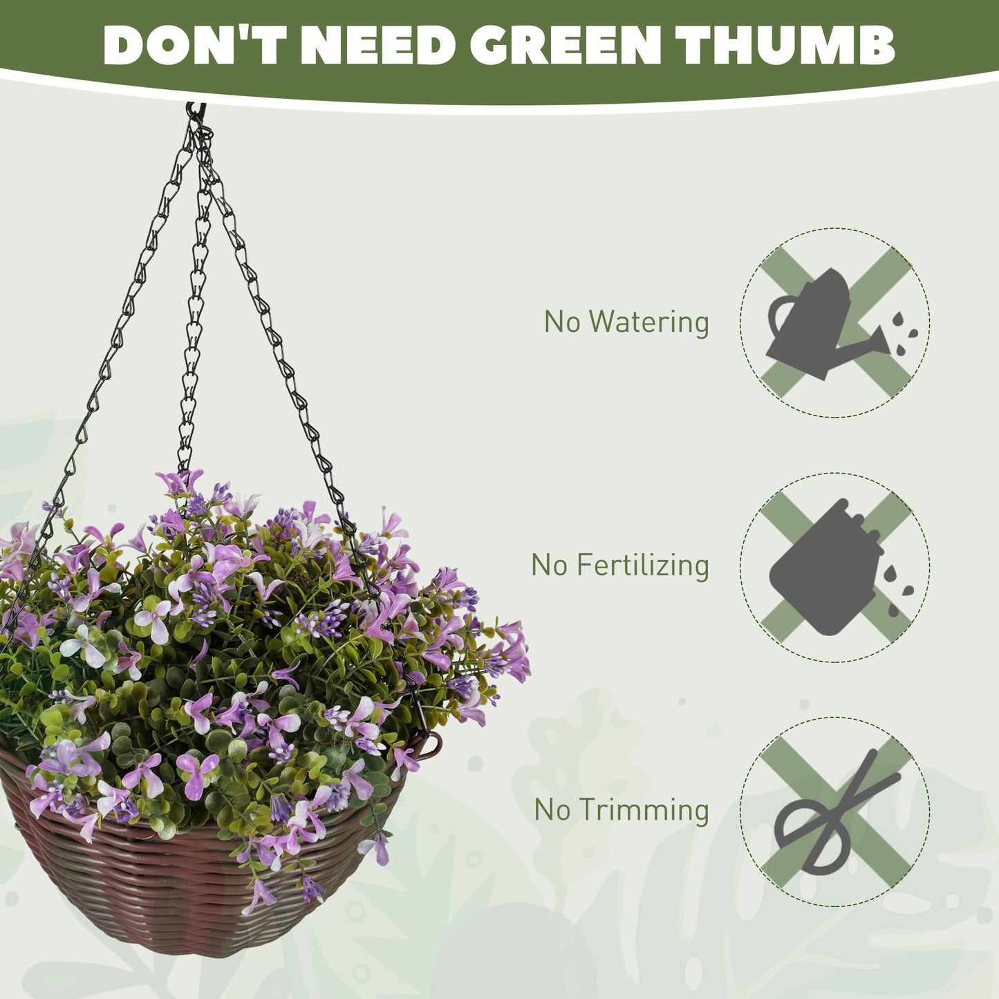 HOMCOM Set of 2 Purple Artificial Hanging Baskets with Lush Leaves and Flowers for Home and Office Decor