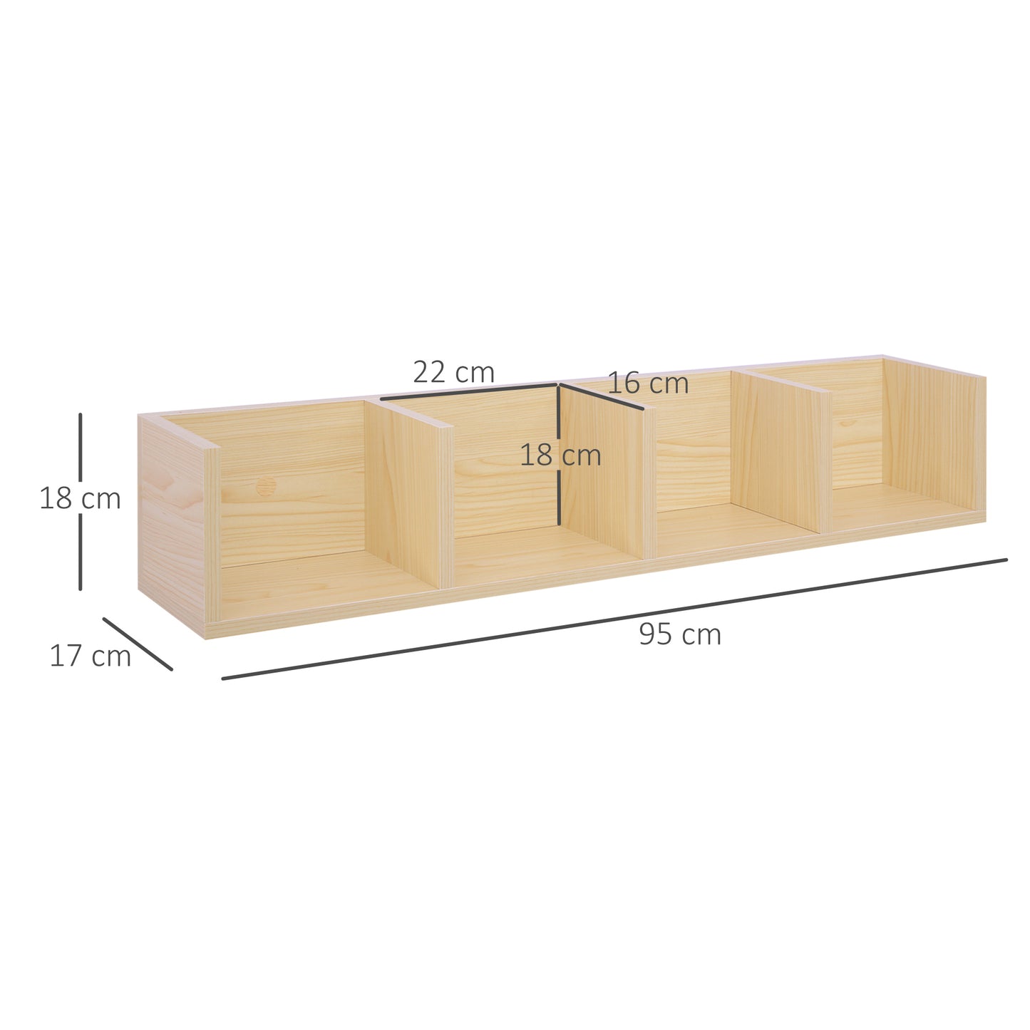 HOMCOM Wall Mount CD DVD Storage Rack With 4 Cubes Holds Up To 60 CDs Natural Wood Finish Set Of 2