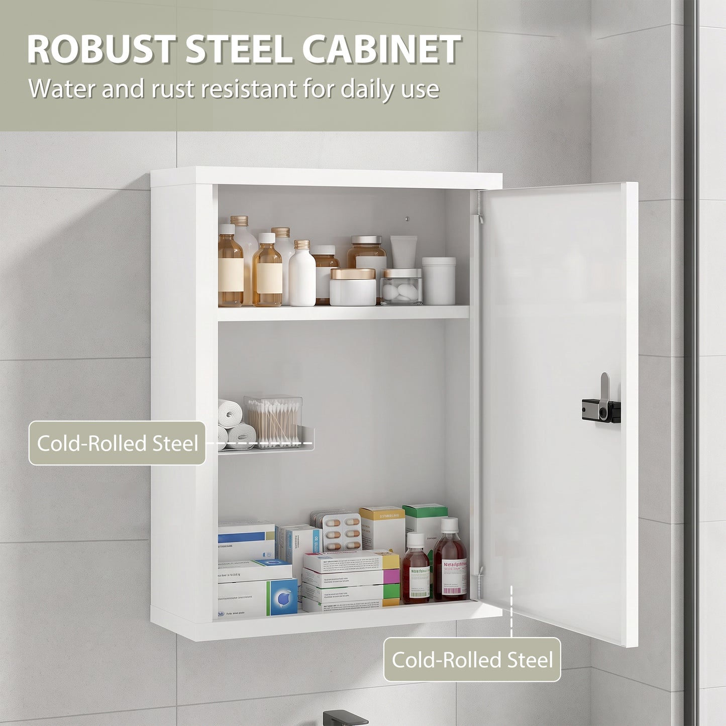 HOMCOM Wall Mount Medicine Cabinet With Combination Lock And Three Tier Storage White