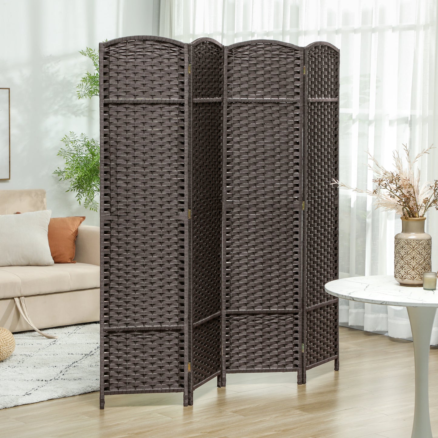 HOMCOM 4 Panel Folding Room Divider Freestanding Privacy Screen 160 x 170cm Brown