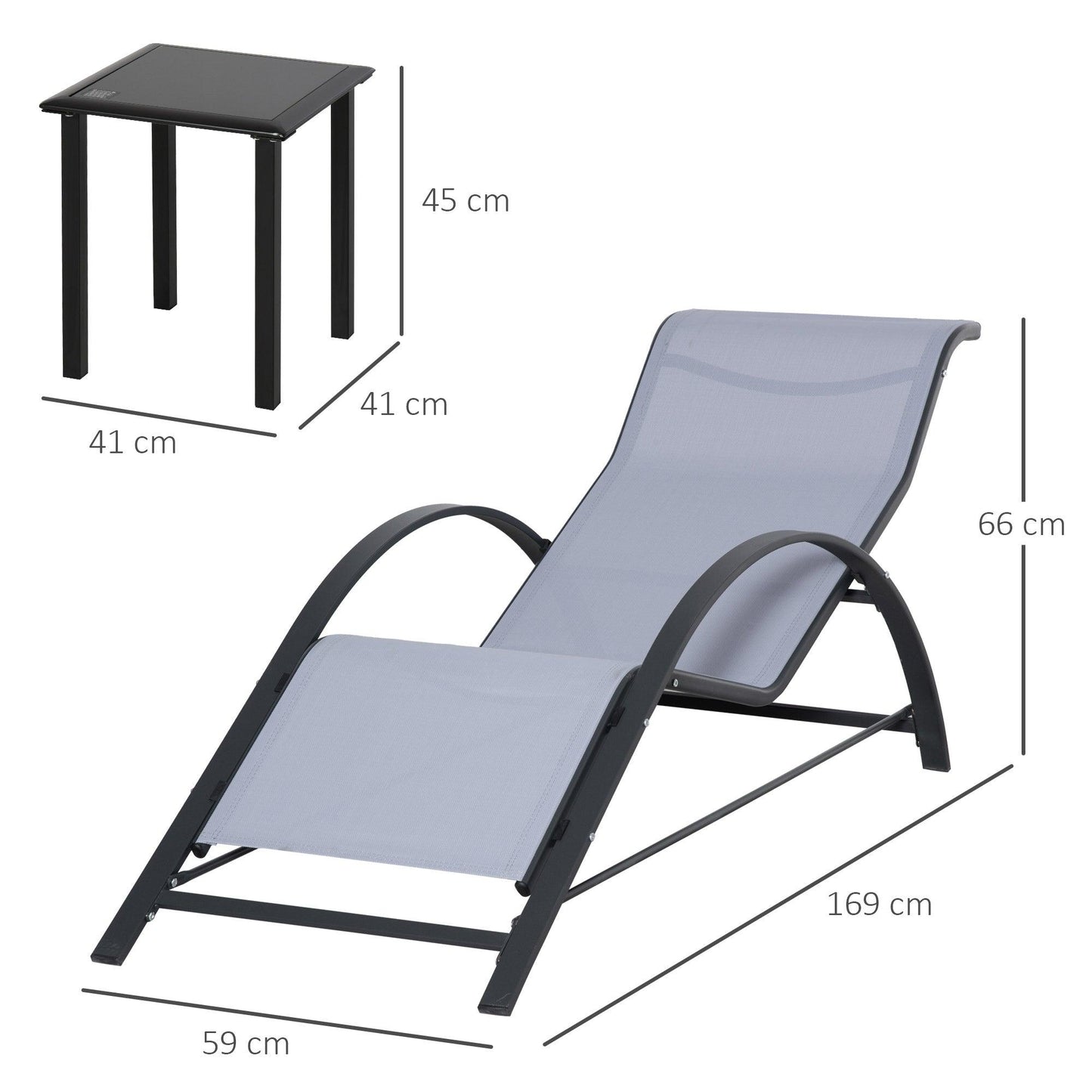 Outsunny 3-Piece Outdoor Lounge Chair Set with Table, Light Grey - Sunbathing Recliner - ALL4U RETAILER LTD