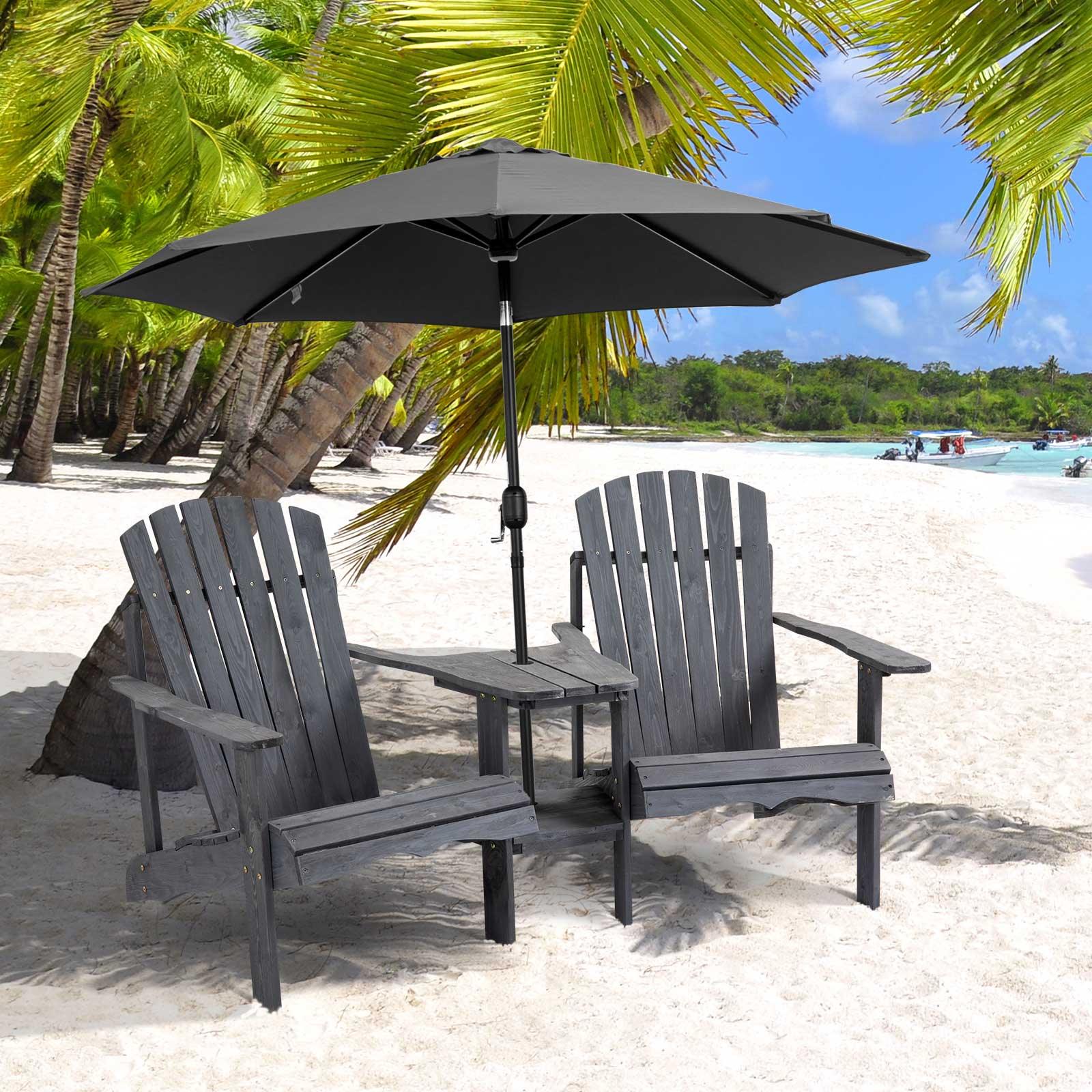 Outsunny Grey Wooden Double Adirondack Chairs with Center Table - ALL4U RETAILER LTD