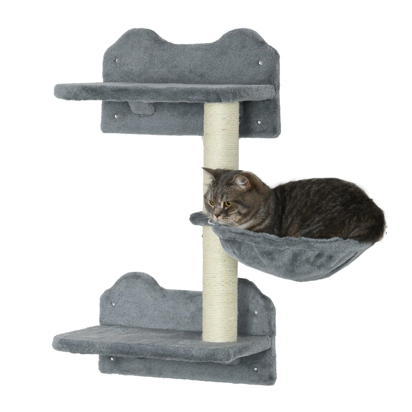 PawHut Wall-Mounted Cat Tree: Grey - ALL4U RETAILER LTD