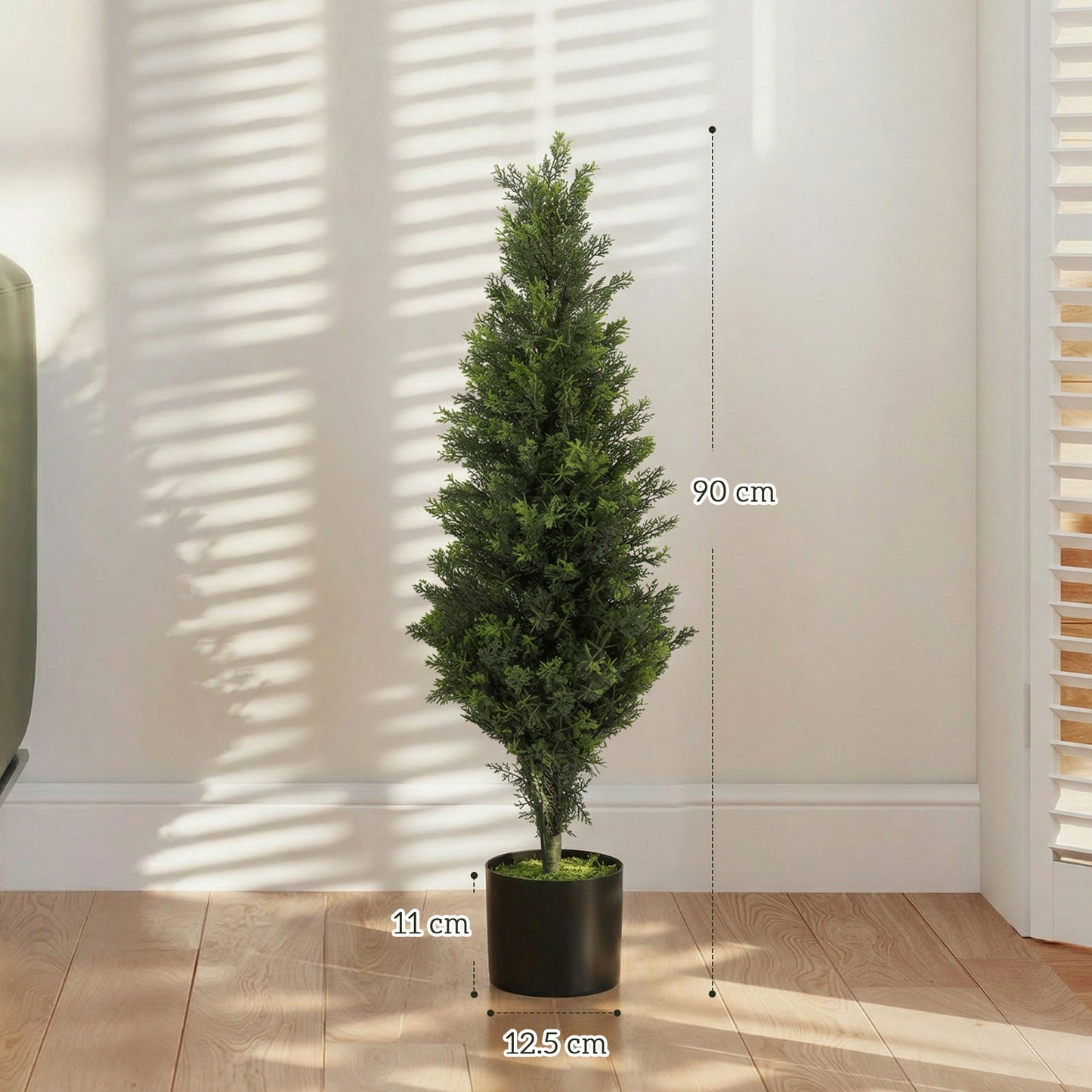 HOMCOM Set of 2 Decorative Artificial Cypress Topiary Trees in Weighted Pots 90cm Tall with 564 Leaves