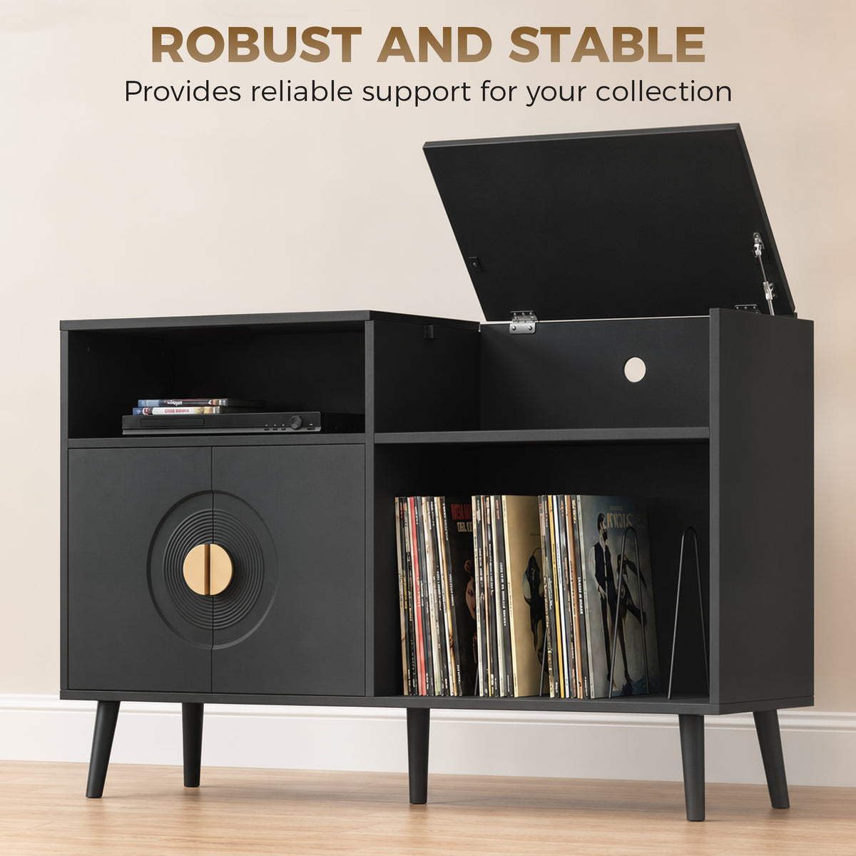 HOMCOM Record Player Stand with Vinyl Storage for 300 Albums and Flip Top