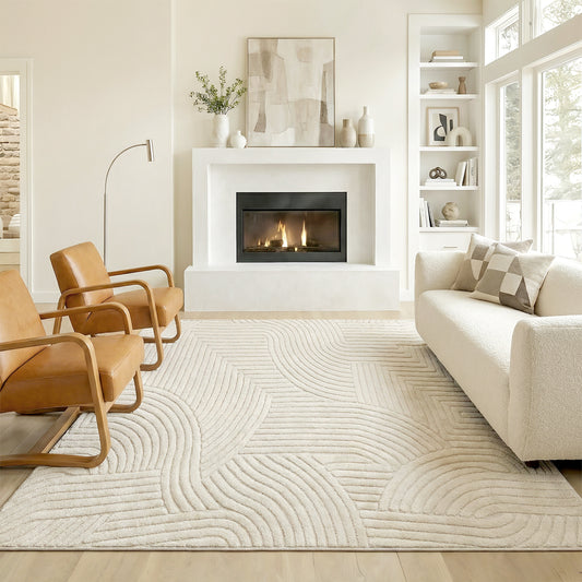 HOMCOM Modern Geometric Rug Thick Plush Non Slip 200 x 140 cm Cream Living Room Bedroom Office Jacquard