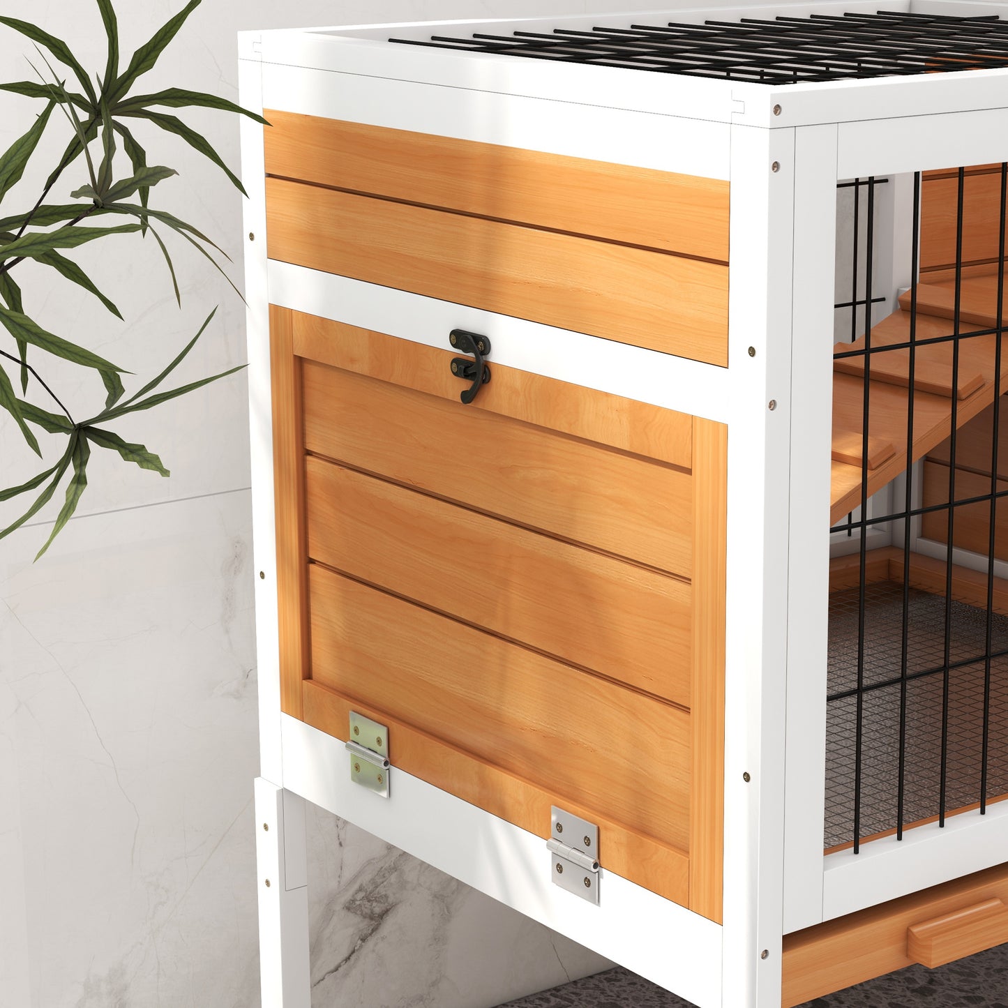 PawHut Spacious Wooden Rabbit Hutch with Removable Tray & Openable Roof for Small Pets, Blue/White - ALL4U RETAILER LTD