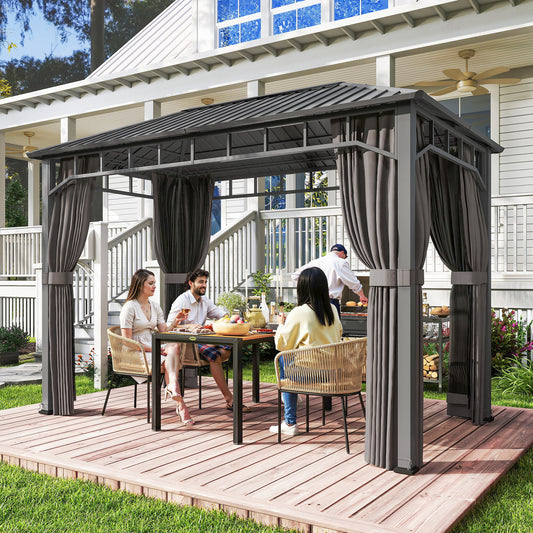 Outsunny 2 x 3.5 m Hardtop Gazebo With Galvanised Steel Roof Waterproof Netting And Curtains For Patio Deck Dark Grey