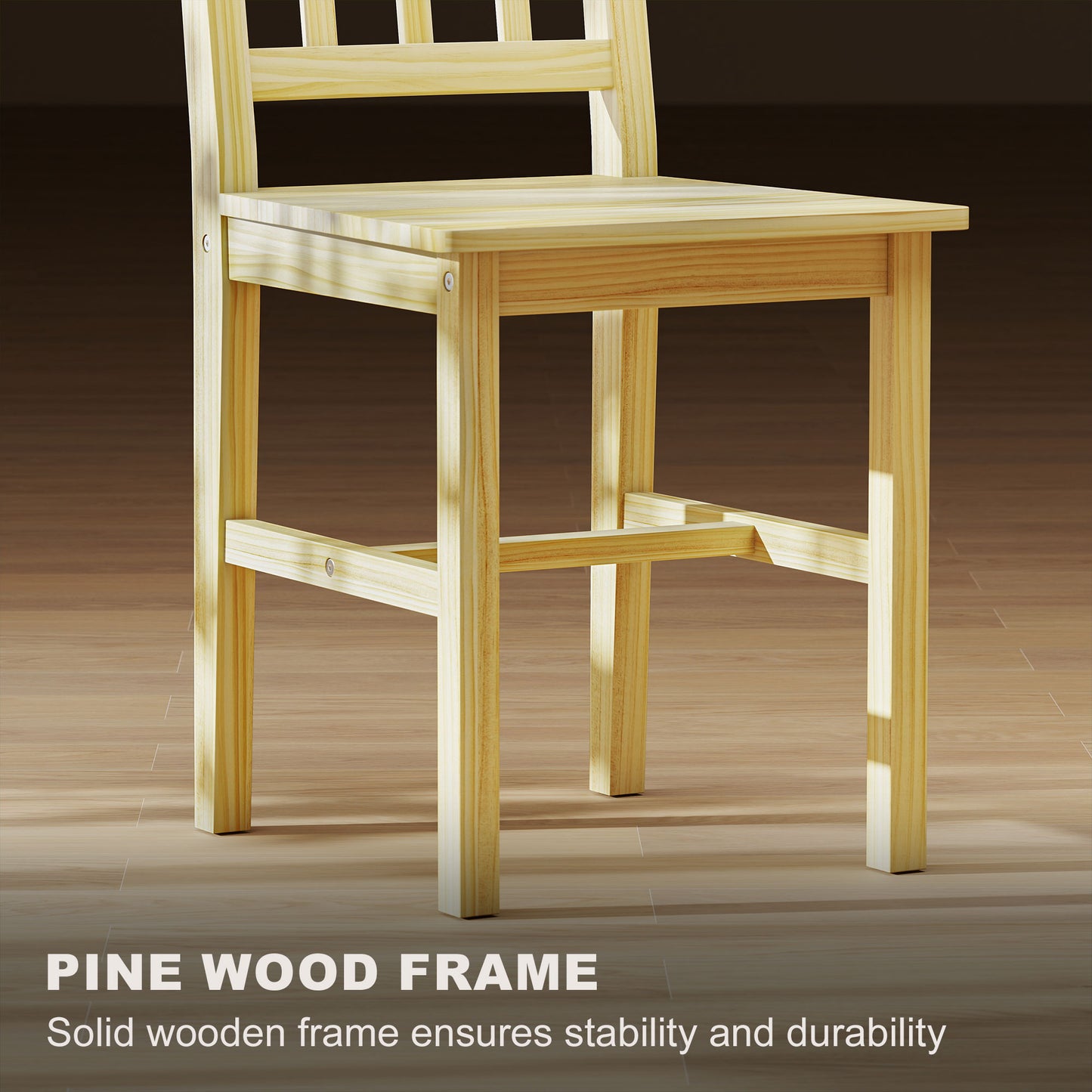 HOMCOM Dining Chairs Set of 2 Natural Pine Wood Slat Back Kitchen and Dining Room Chairs