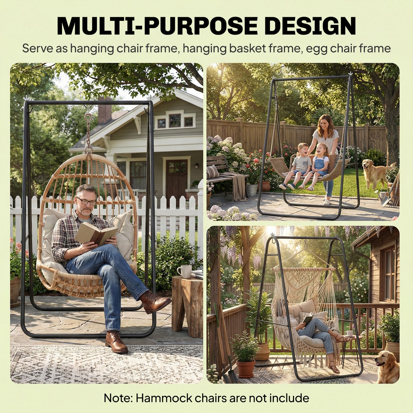 Outsunny Hammock Chair Stand 150Kg Load Capacity For Indoor And Outdoor Use Black All Weather Powder Coated Frame