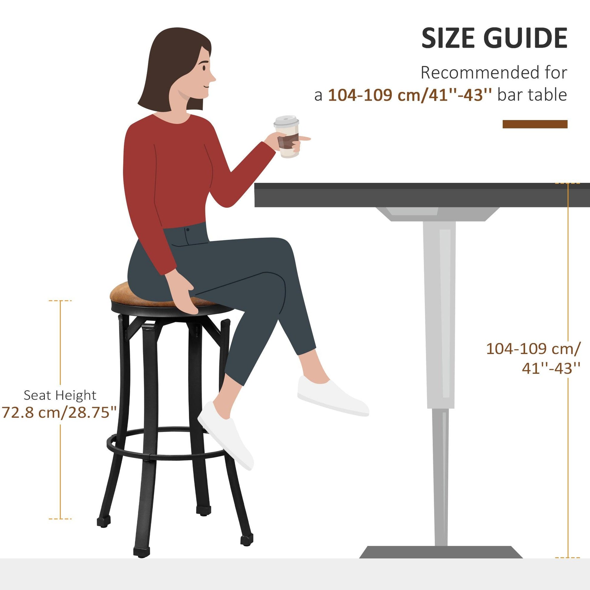 HOMCOM Set of 2 Microfiber Breakfast Bar Stools, Brown - ALL4U RETAILER LTD