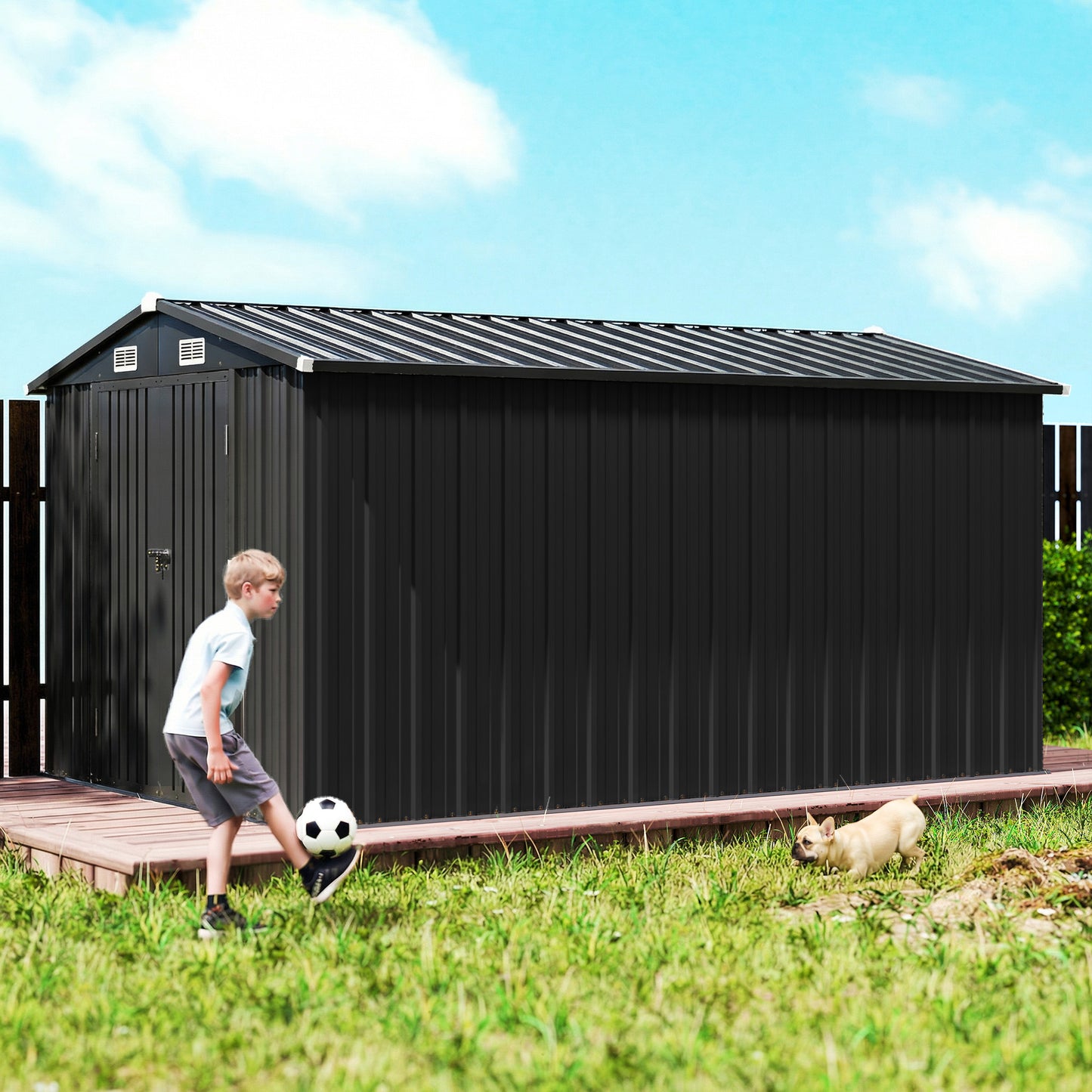 Outsunny 12 X 8 Ft Garden Shed Outdoor Storage With Lockable Double Doors 4 Vents Dark Grey