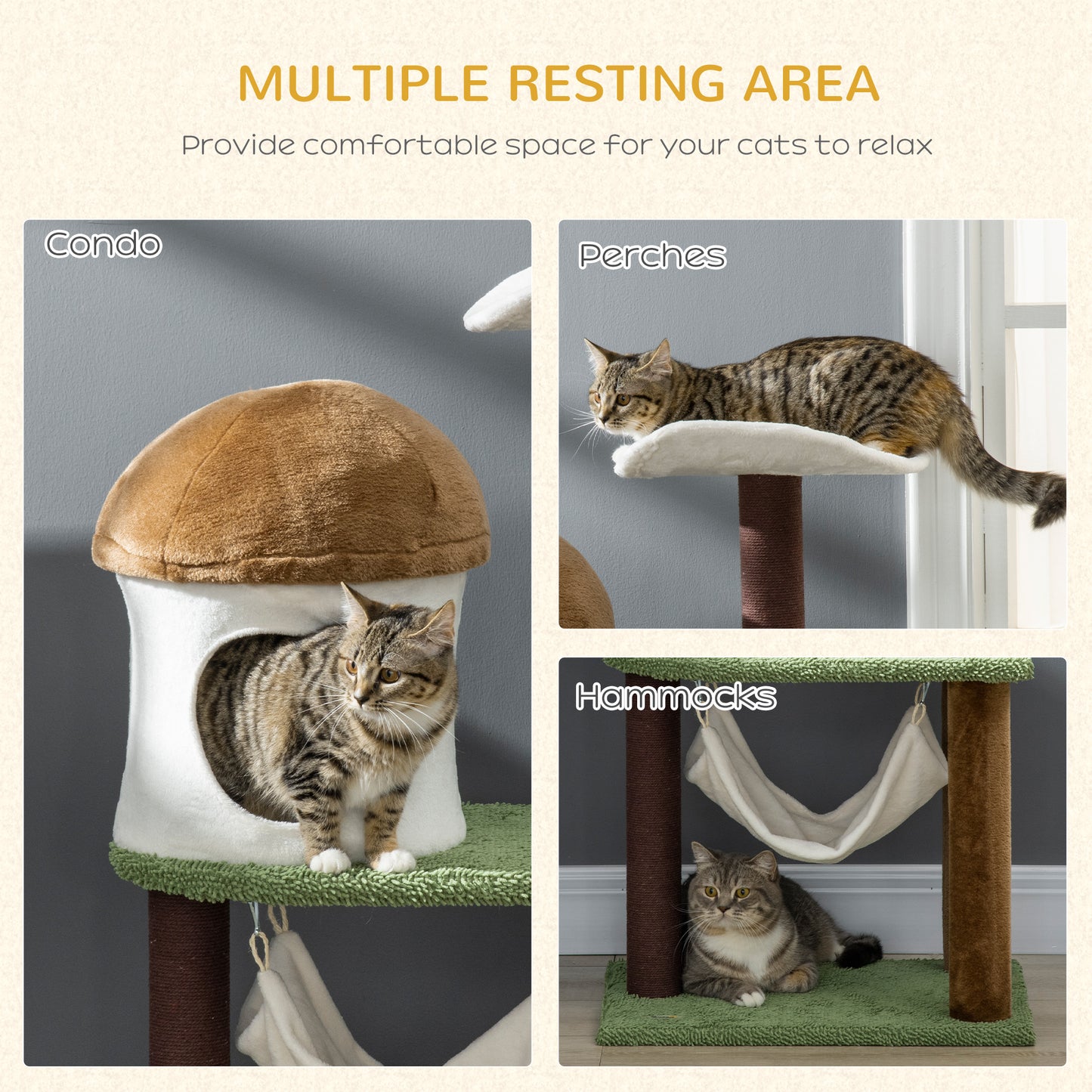 PawHut 100cm Cat Activity Center with Mushroom Condo, Scratching Posts, and Hammock in Green - ALL4U RETAILER LTD