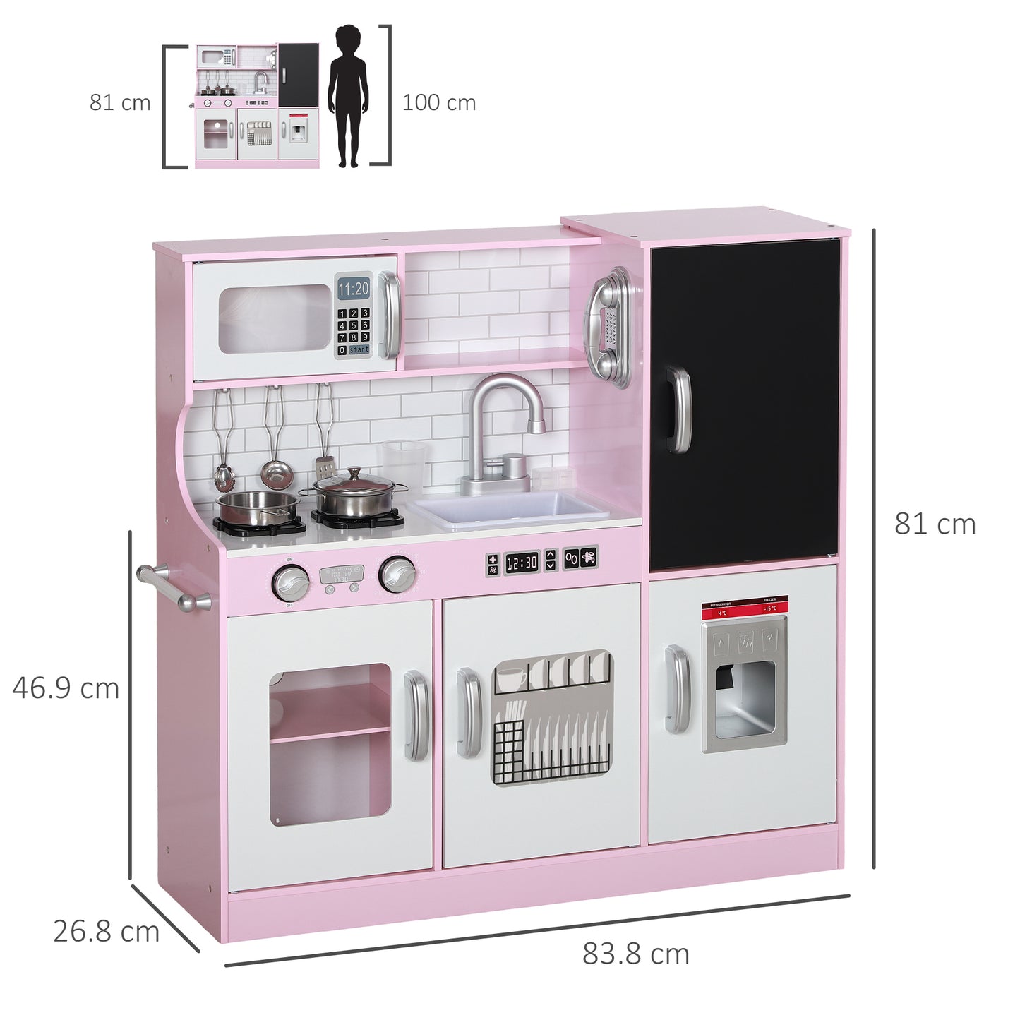 AIYAPLAY Deluxe Pretend Play Kitchen Set for Kids with Accessories - Toy Phone, Chalkboard, Microwave, Stove & Sink