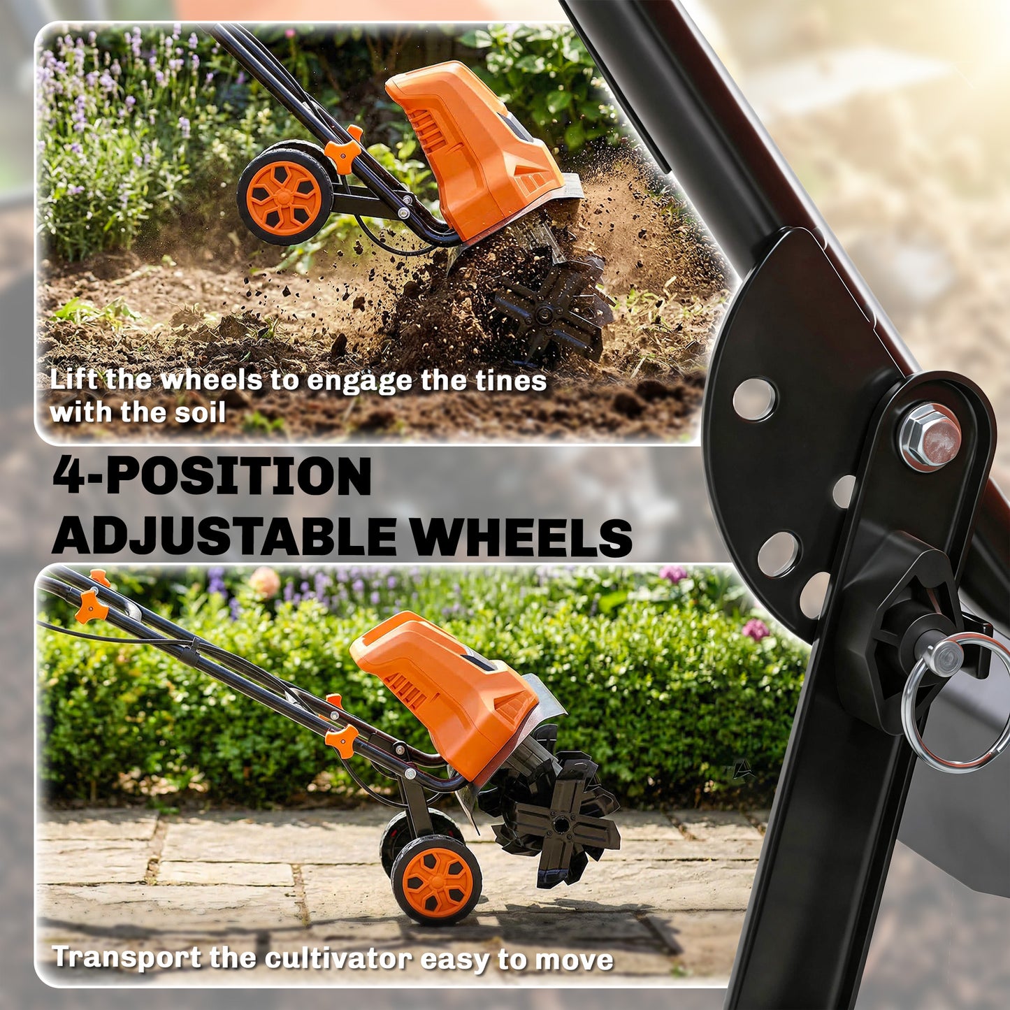 Outsunny 1500W Electric Garden Tiller With Foldable Handle 40cm Width 20cm Tilling Depth 6 Blades 2 Adjustable Wheels
