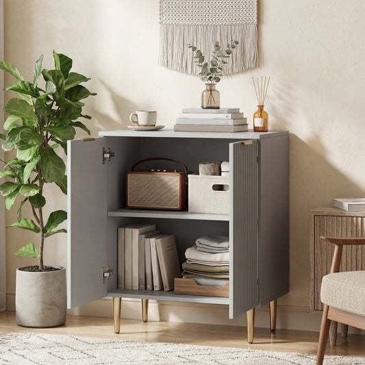 HOMCOM Sideboard Buffet Cabinet Modern Kitchen Storage With Adjustable Shelf And Metal Legs Grey