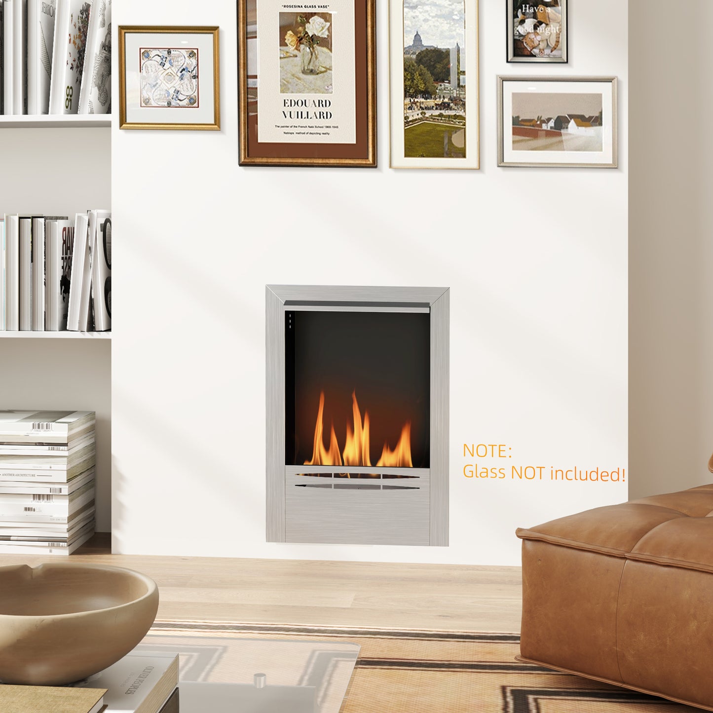 HOMCOM Stainless Steel Bioethanol Fireplace With 0.9L Burner Silver Tone Faux Flame Effect Up To 3.3 Hours Burn Time