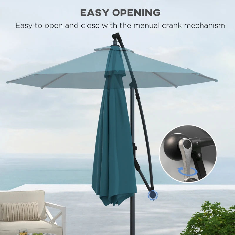 Outsunny 3m Cantilever Parasol - Blue Round Hanging Patio Umbrella with Cross Base, Crank Handle, Tilt, and 8 Ribs for Outdoor Pool, Garden, Balcony - ALL4U RETAILER LTD