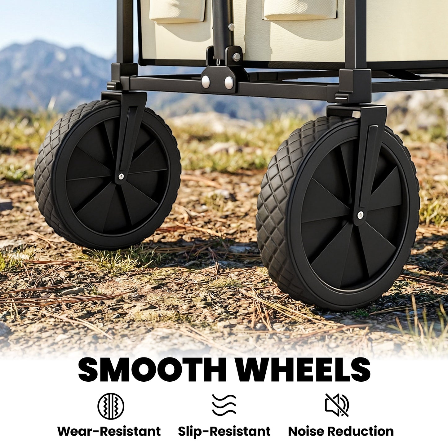 Outsunny 95L Foldable Festival Trolley On Wheels With Adjustable Handle And 2 Cup Holders Khaki