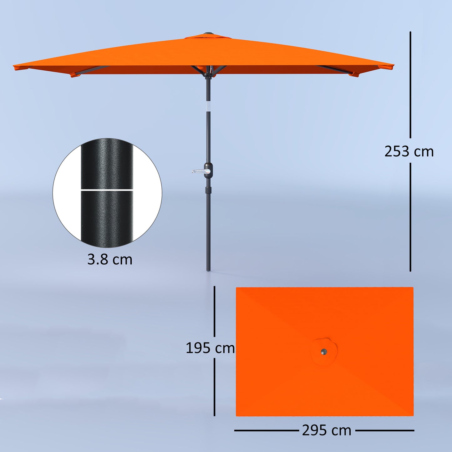 Outsunny 3x2m Patio Parasol Garden Umbrella With Aluminium Tilt Crank Rectangular Canopy Steel Frame Orange