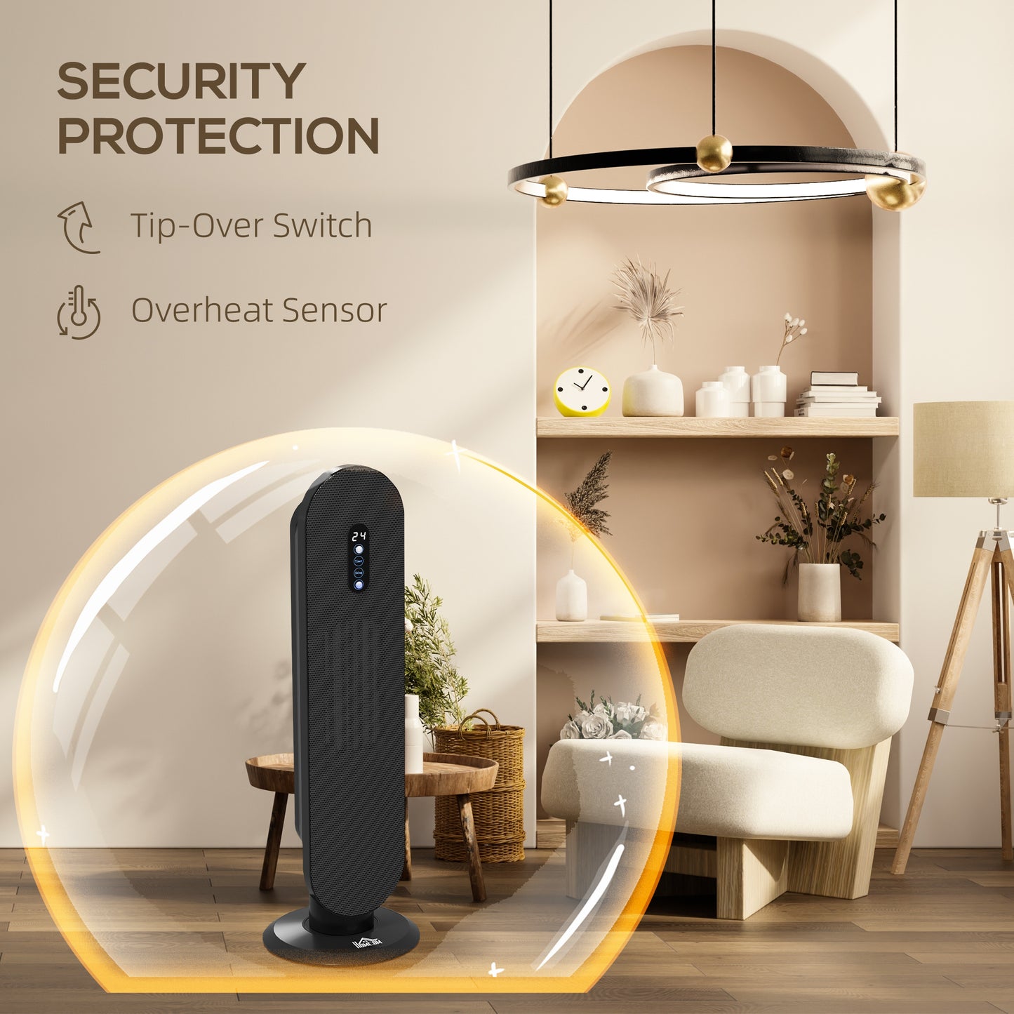HOMCOM 45 Degree Oscillating Ceramic Space Heater With Remote Control For Home Office Black