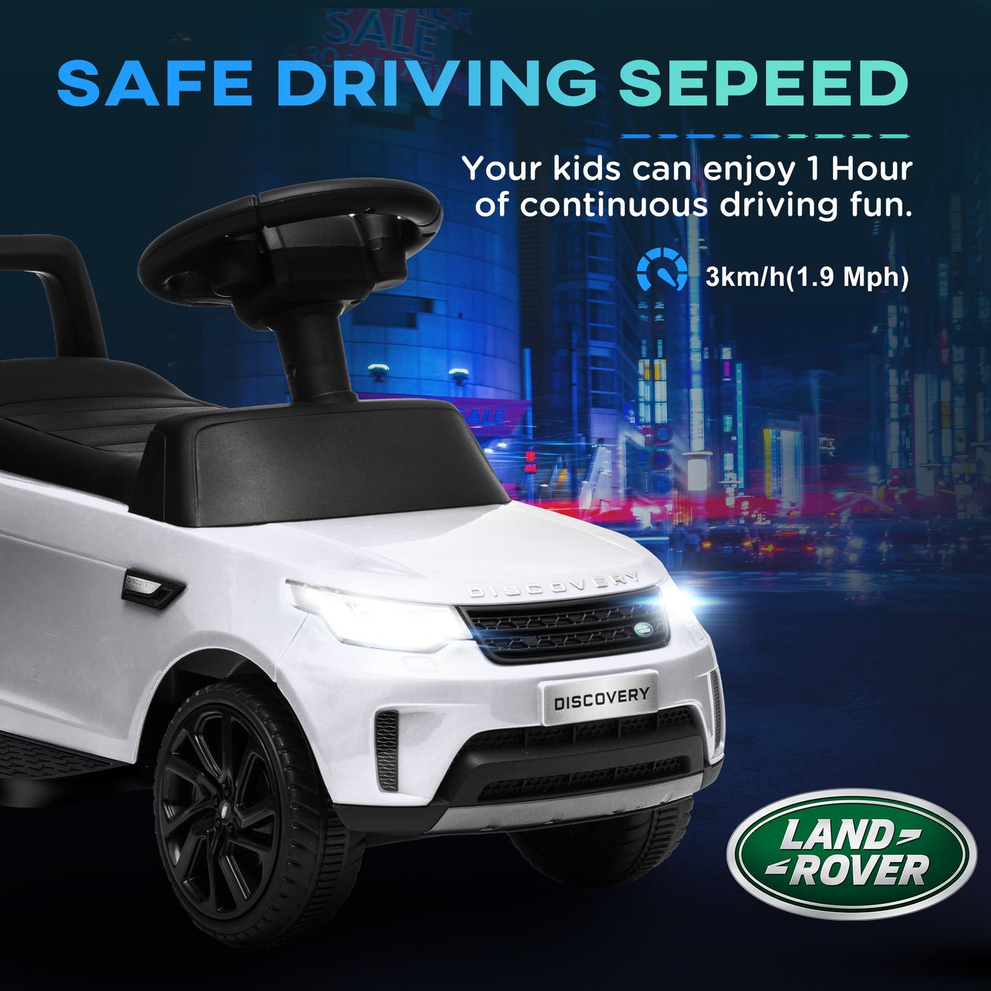 AIYAPLAY Licensed 6V Kids Electric Ride-On Land Rover Car with Sliding Mode, Headlights & Music - White