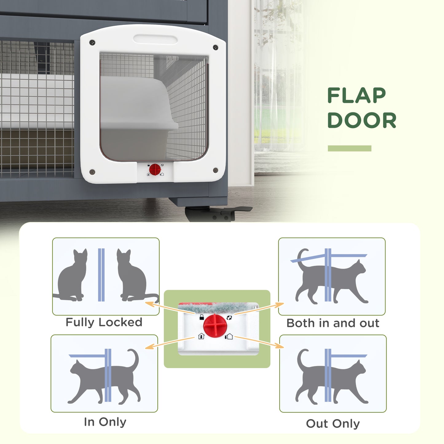 PawHut Light Grey Cat Enclosure with Wheels, Weather-Resistant Wooden Catio, Spacious Indoor Kitty House with Platforms and Hammock - 100L x 60W x 110Hcm